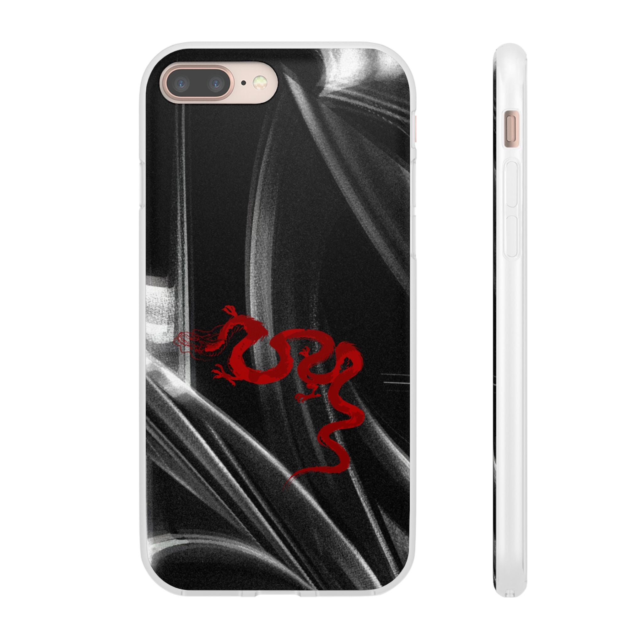 Flexi Phone Case — Black Smoke Background with Red Dragon