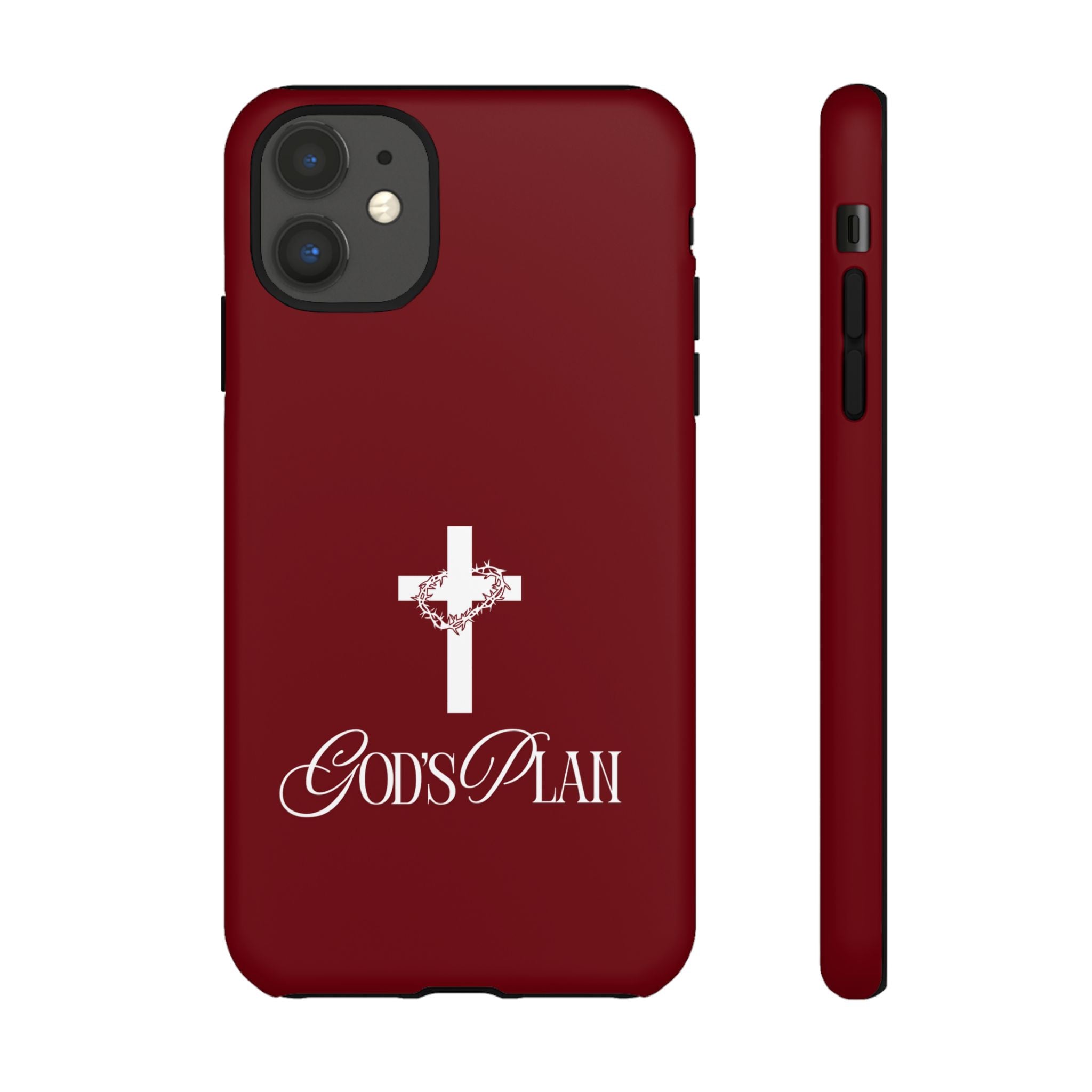 God's Plan — Christian Tough Phone Case | Cross Faith Burgundy Cover