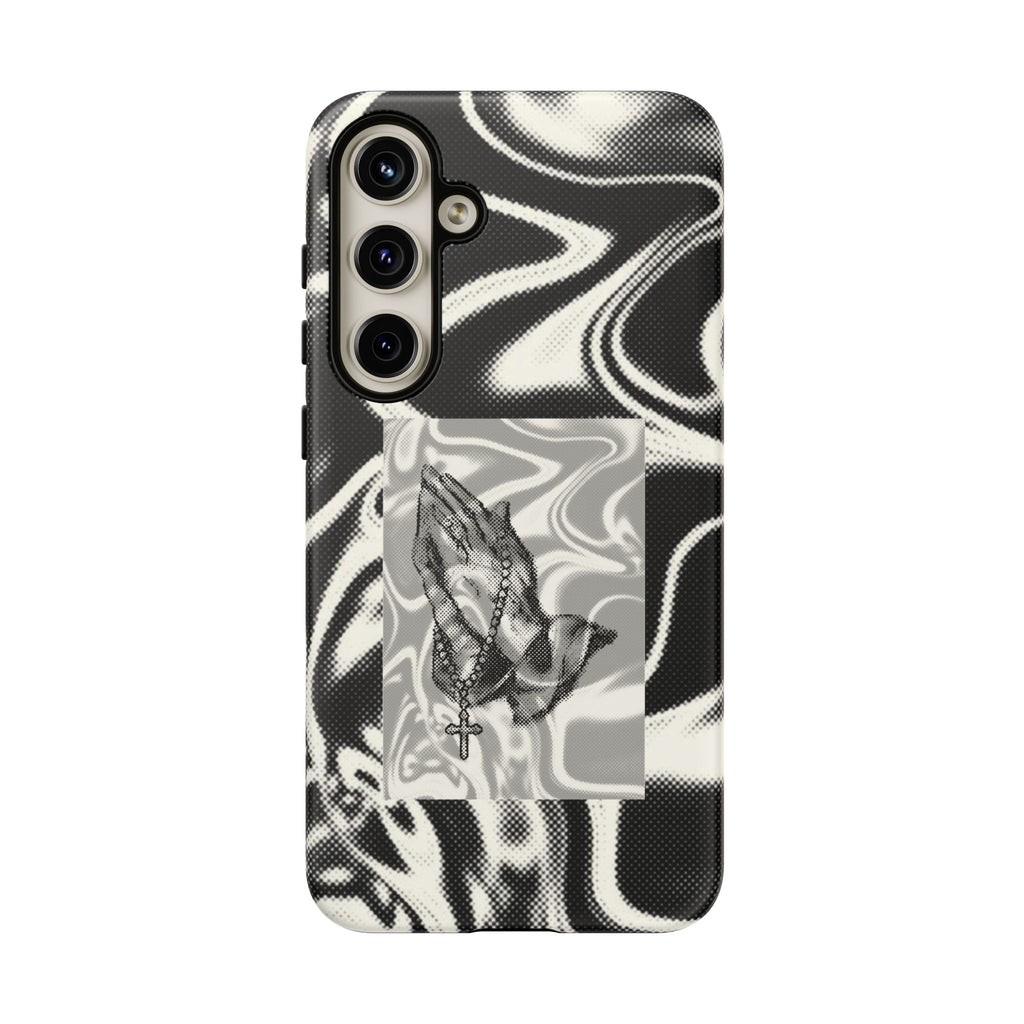 Praying Hands Phone Case – Black White Marble Spiritual Design