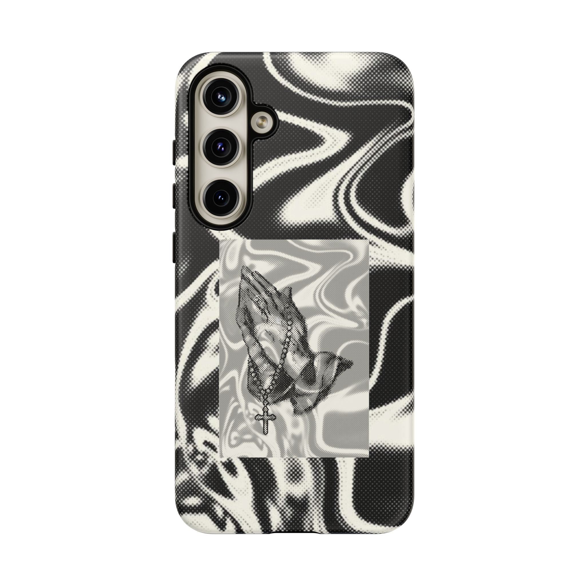 Praying Hands Phone Case – Black White Marble Spiritual Design