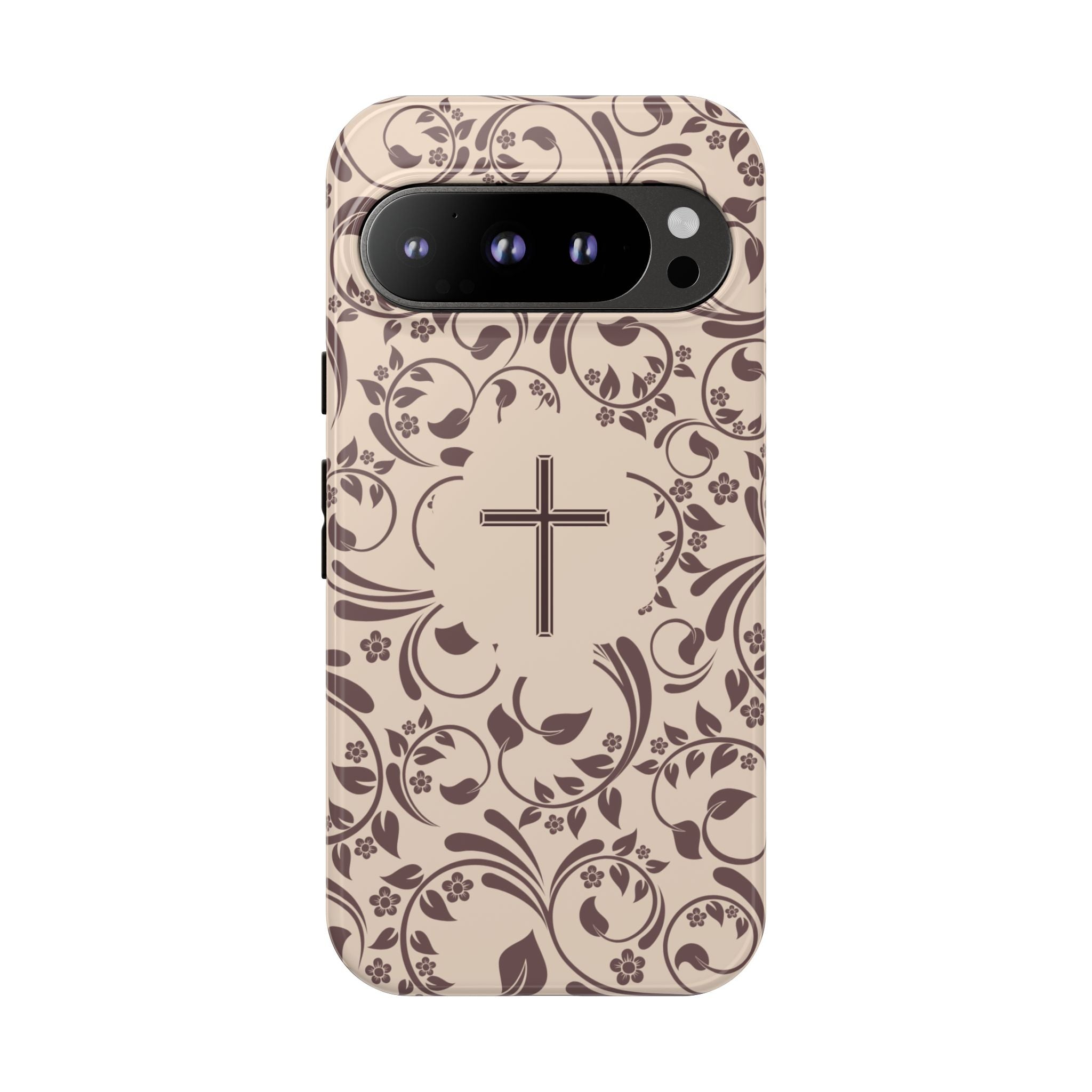 Christian Cross Floral Phone Case — Elegant Religious Protective Cover