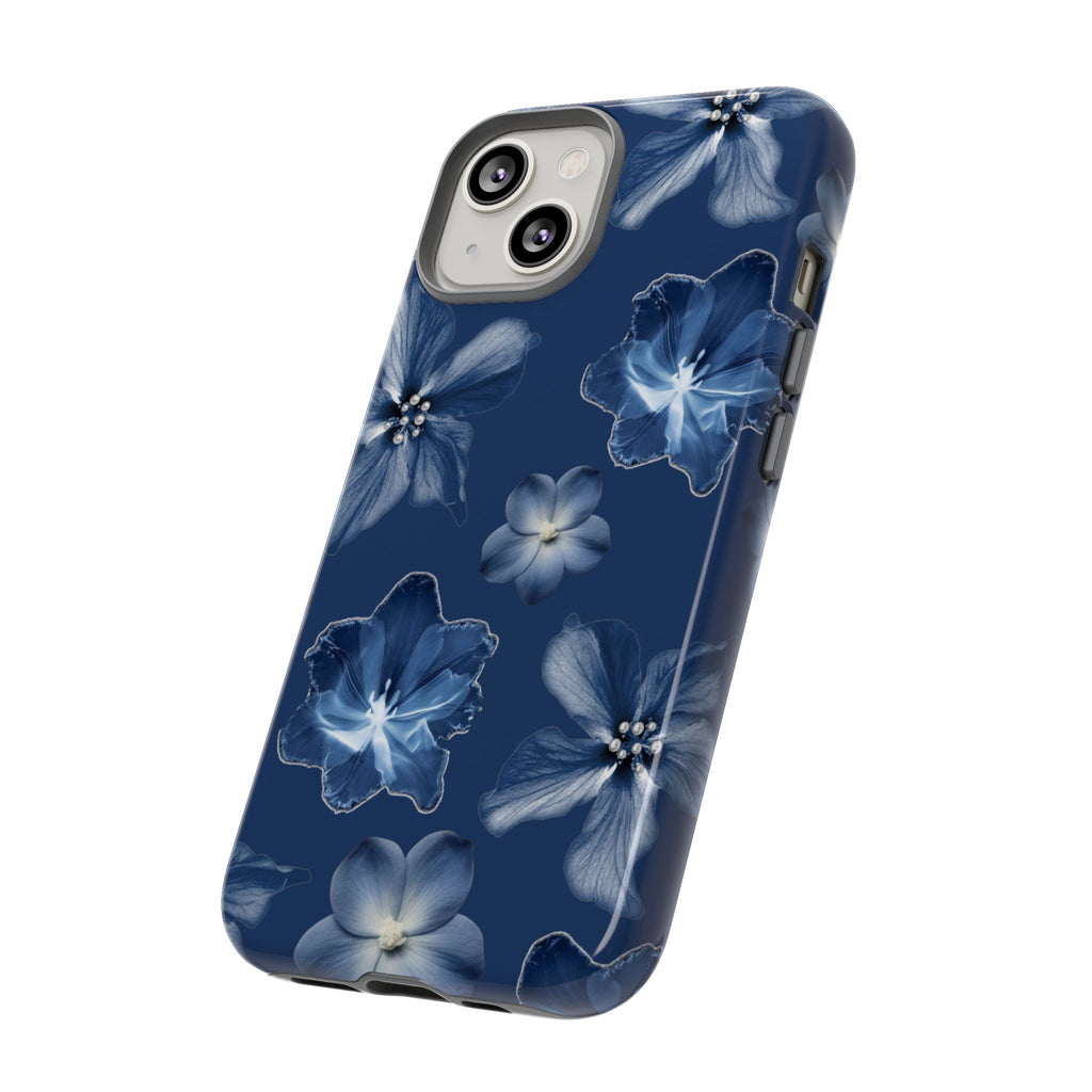 Navy Floral Tough Phone Case — Blue Bloom Protective Cover