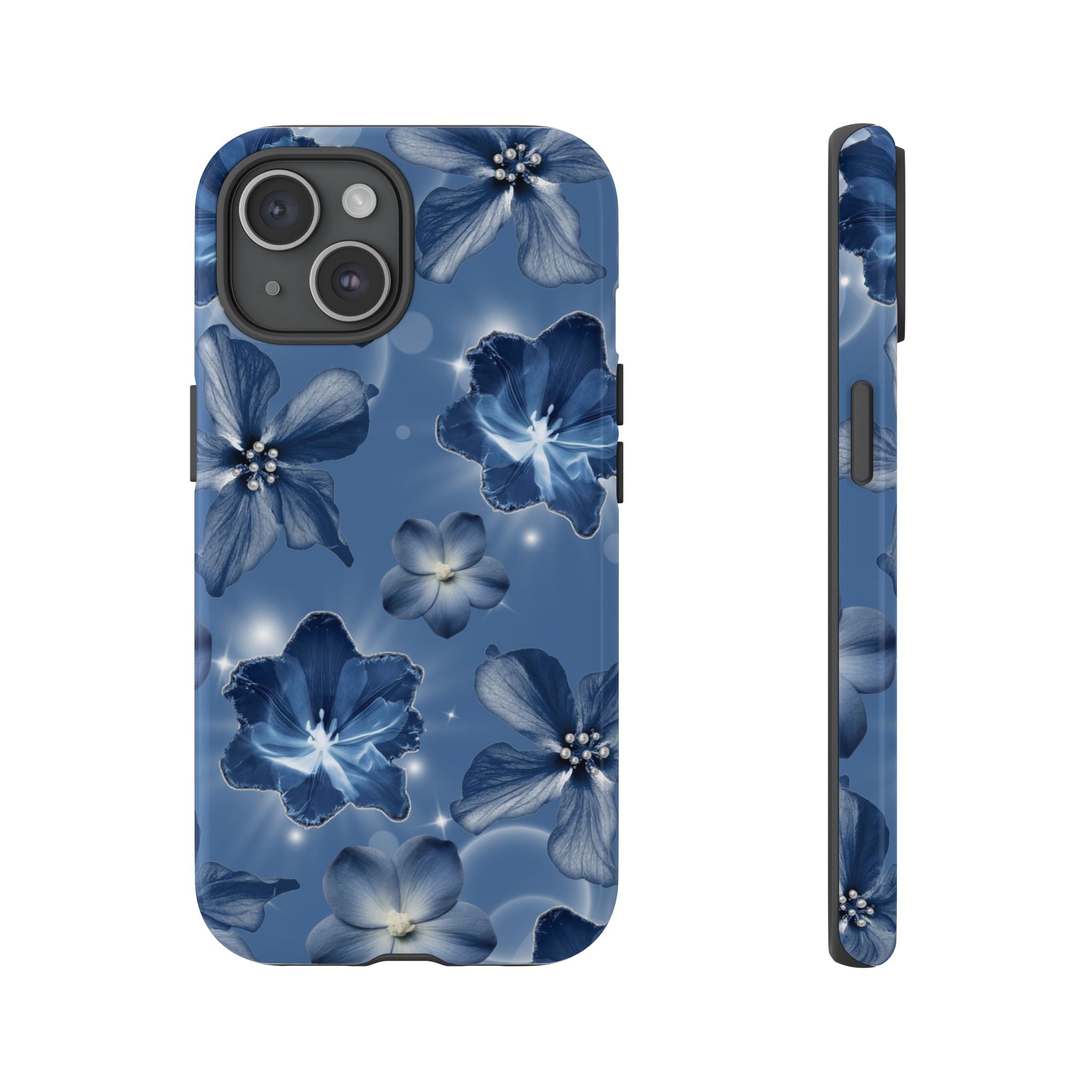 Blue Floral Tough Phone Case — Protective Blossom Design