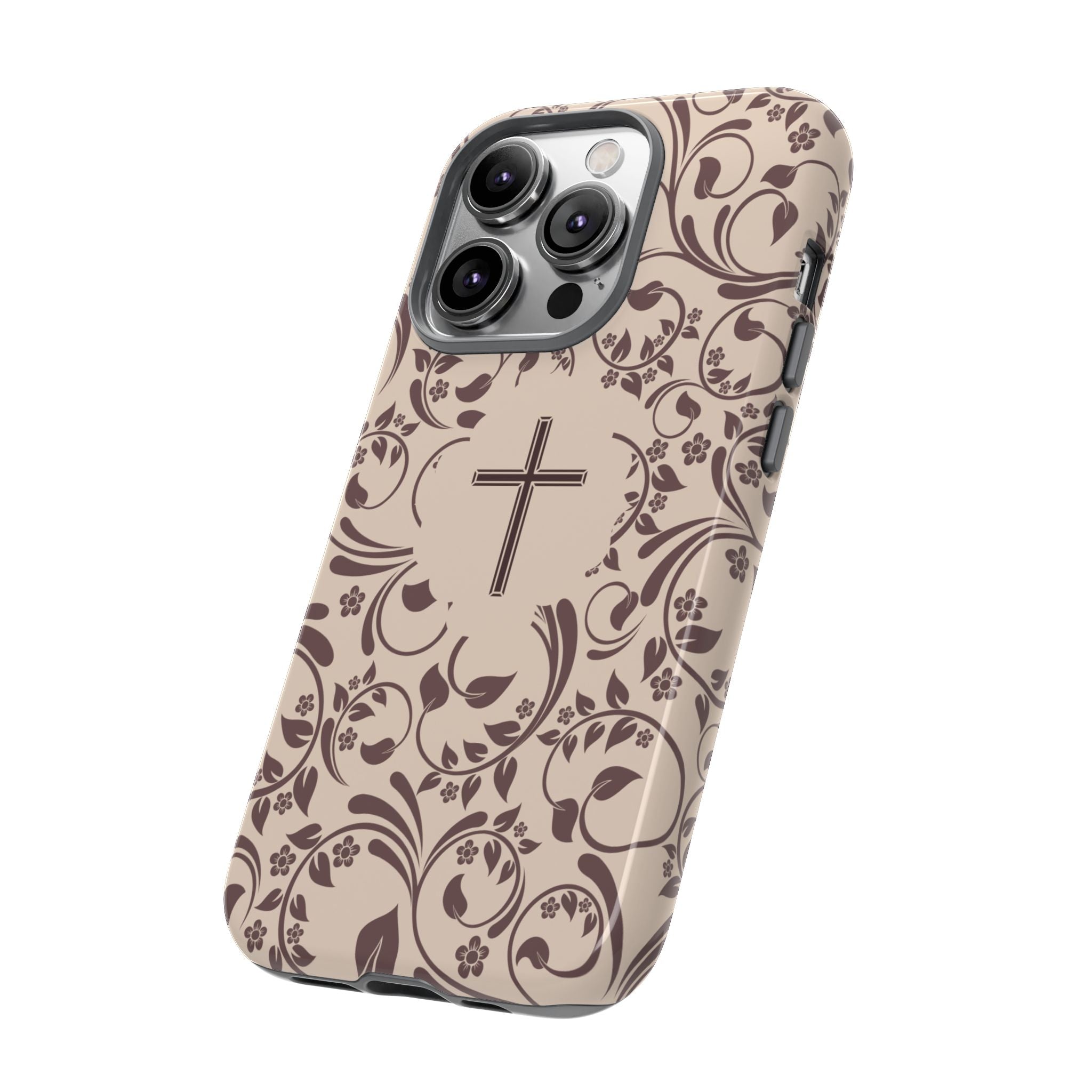 Christian Cross Floral Phone Case — Elegant Religious Protective Cover