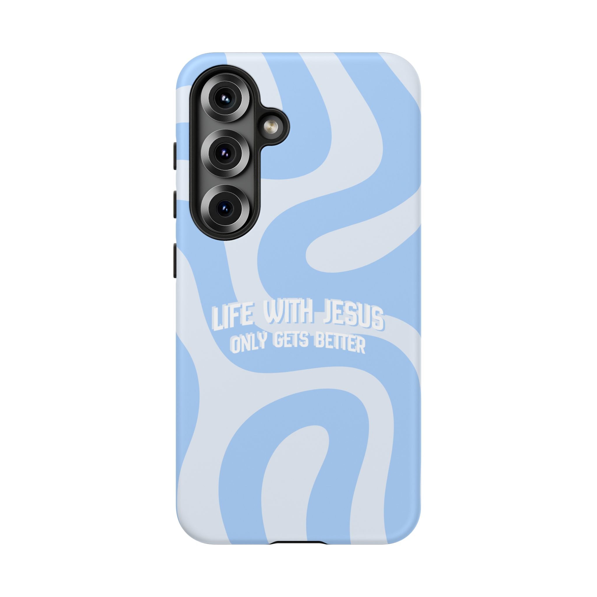 Blue Swirl Phone Case - "Life With Jesus Only Gets Better" Christian iPhone Cover