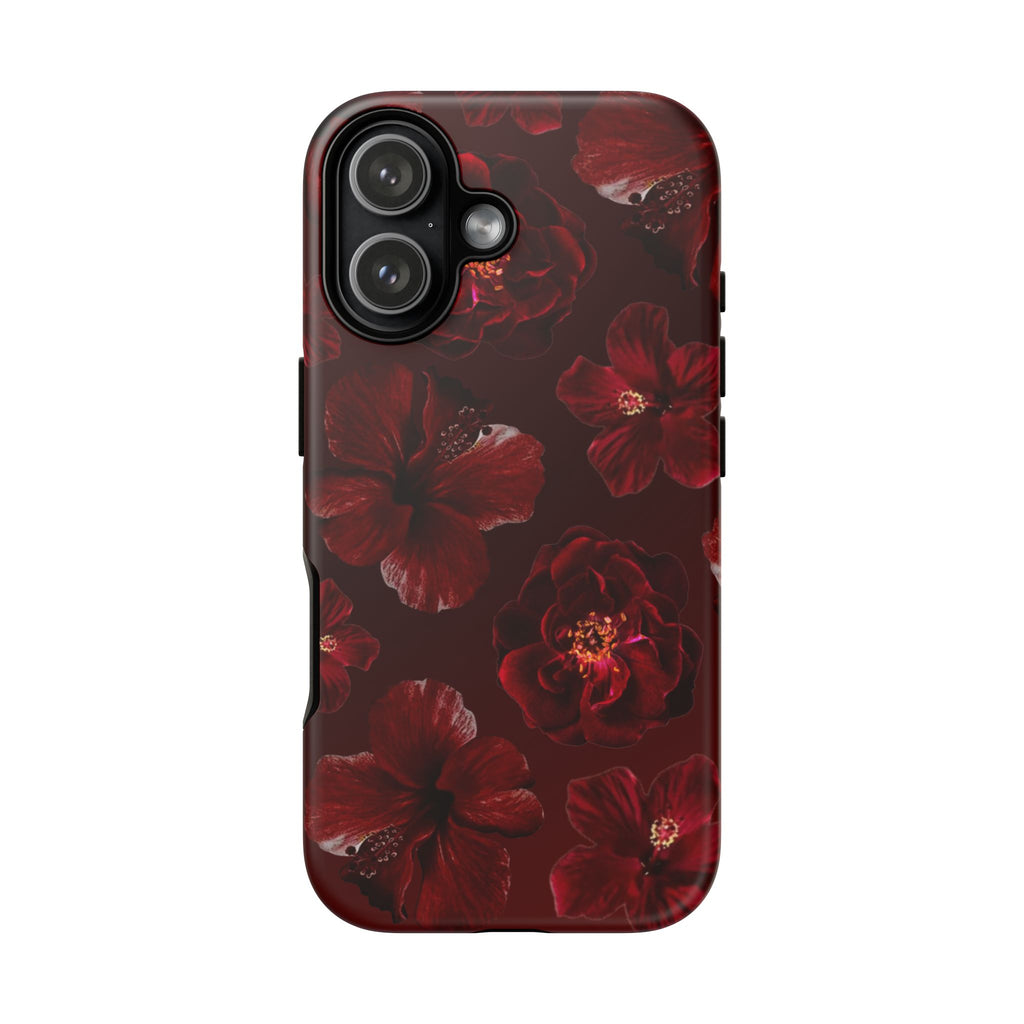 Dark Red Floral Phone Case – Protective Tough Case with Burgundy Roses
