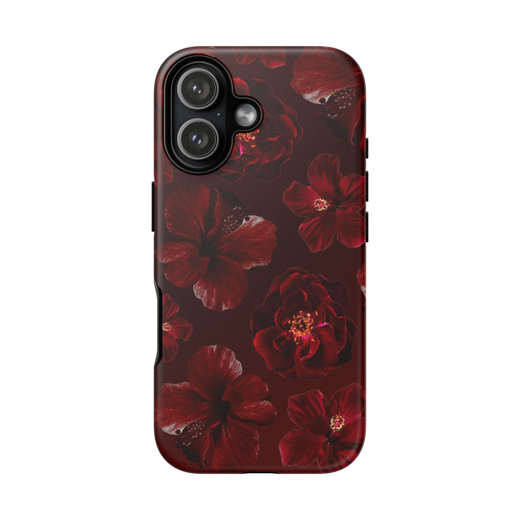 Dark Red Floral Phone Case – Protective Tough Case with Burgundy Roses