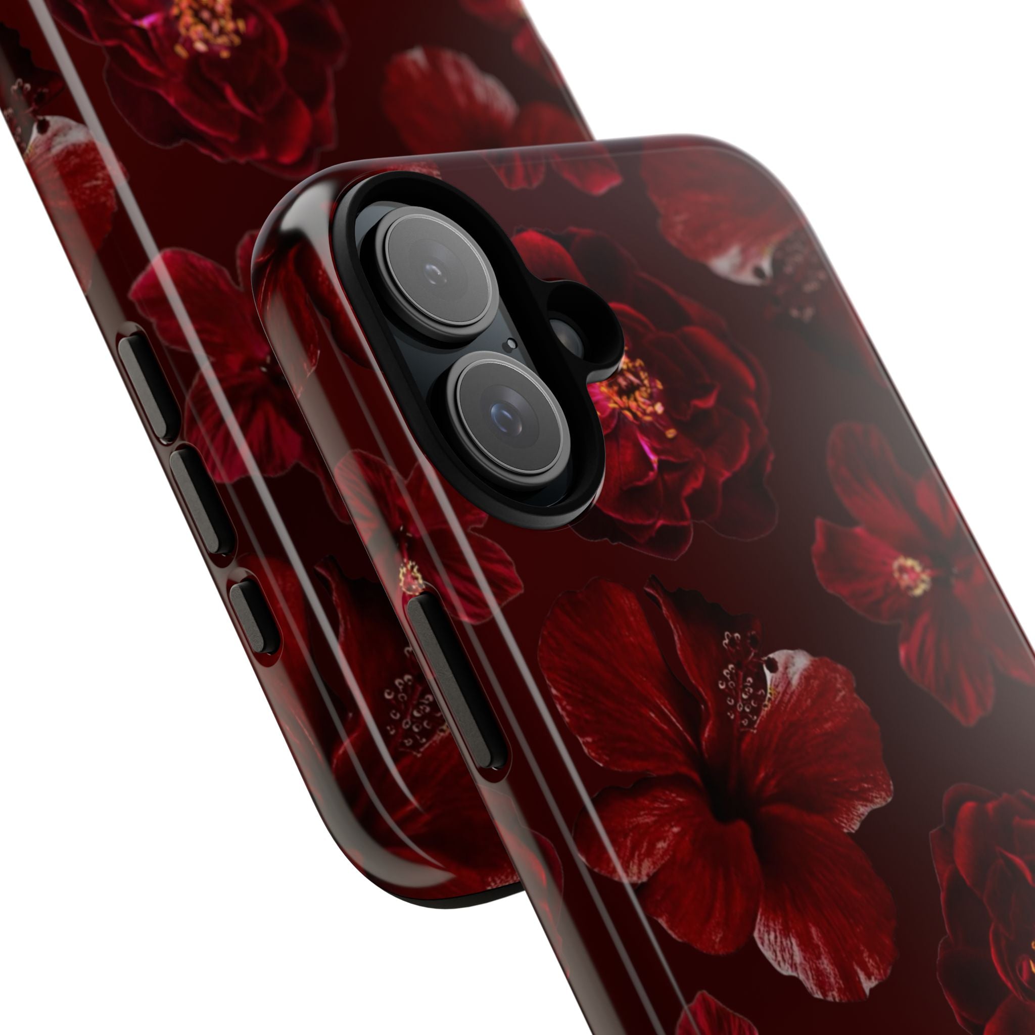 Dark Red Floral Phone Case – Protective Tough Case with Burgundy Roses