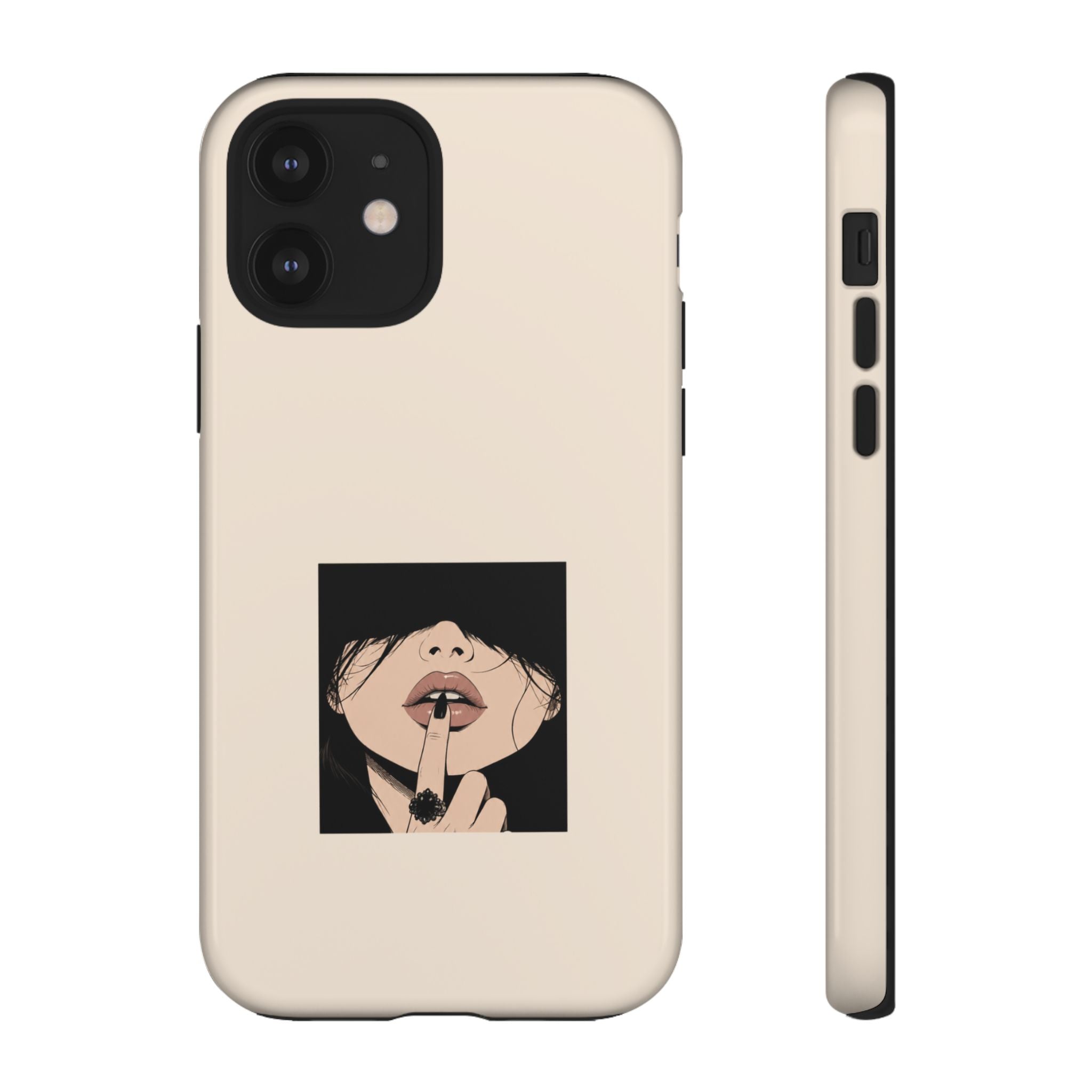 Minimal Anime Girl Shh Design, Edgy Aesthetic Protective Cover