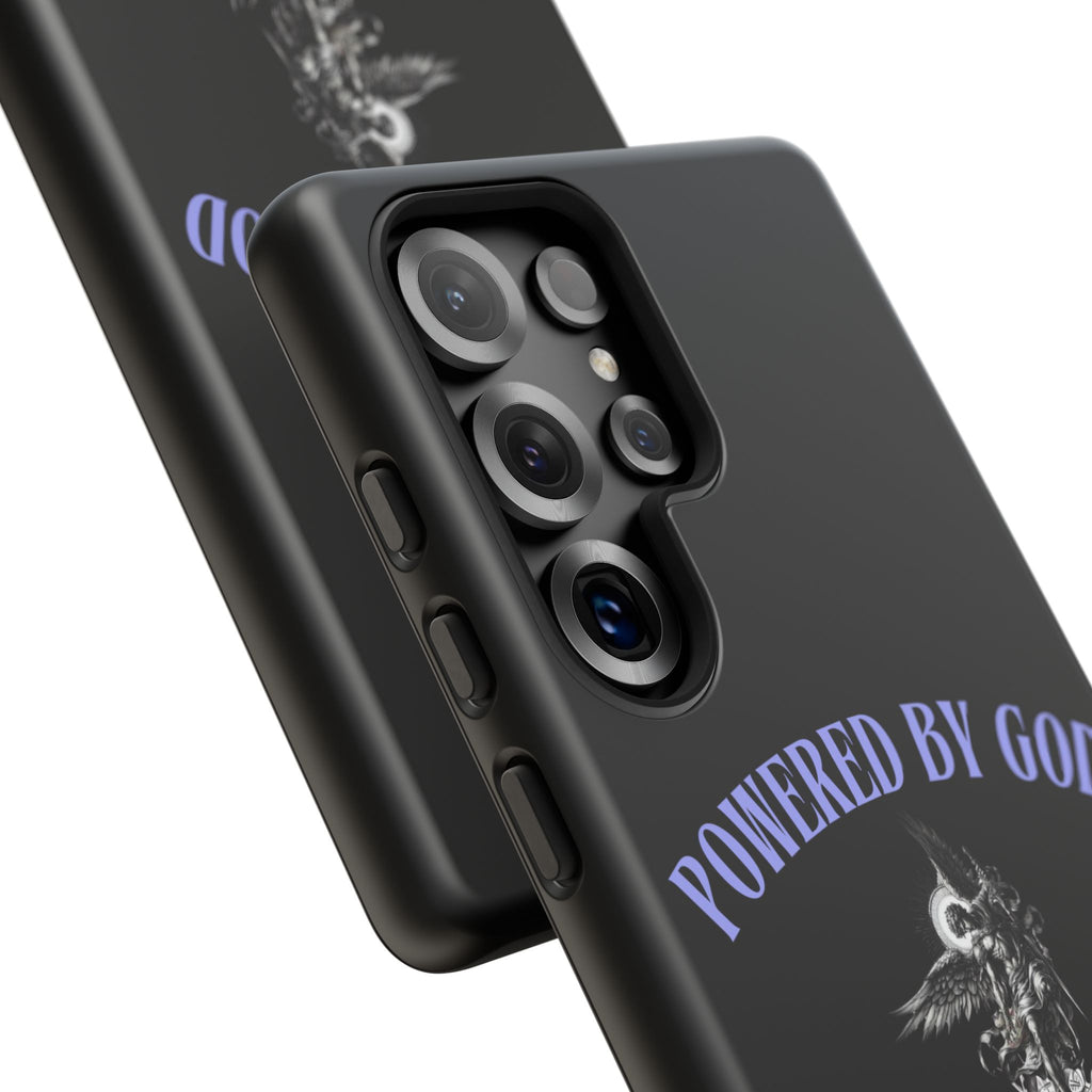 Phone Case — "Powered by God" Black Protective Case with Angelic Skull Design