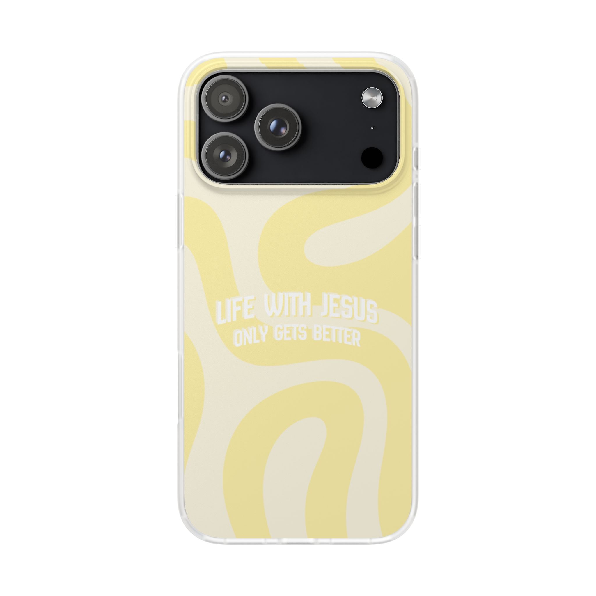 Christian Phone Case - "Life With Jesus Only Gets Better" Yellow Swirl Flexi Case
