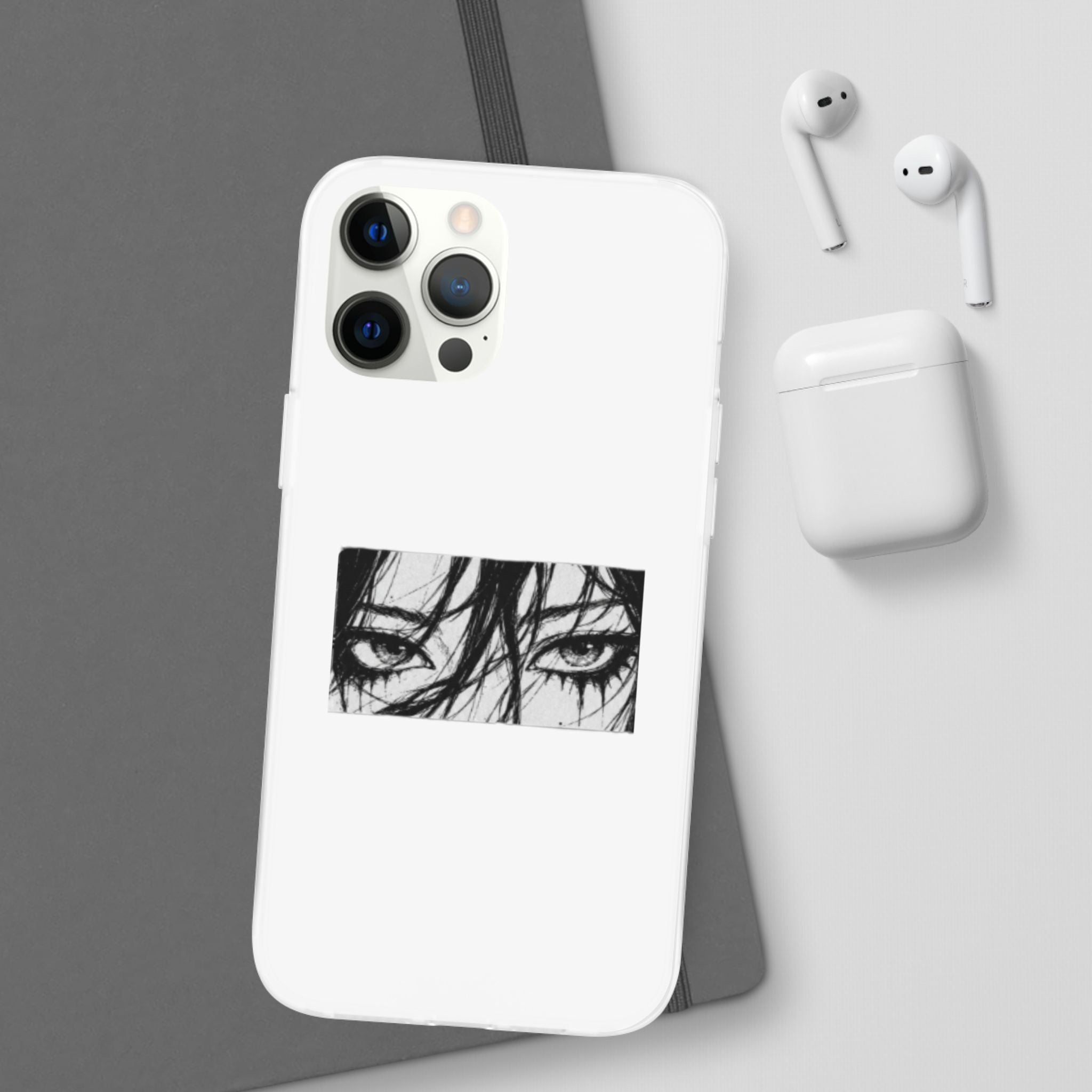Anime Eyes Illustration Phone Case - Moody Black & White Flexi Case