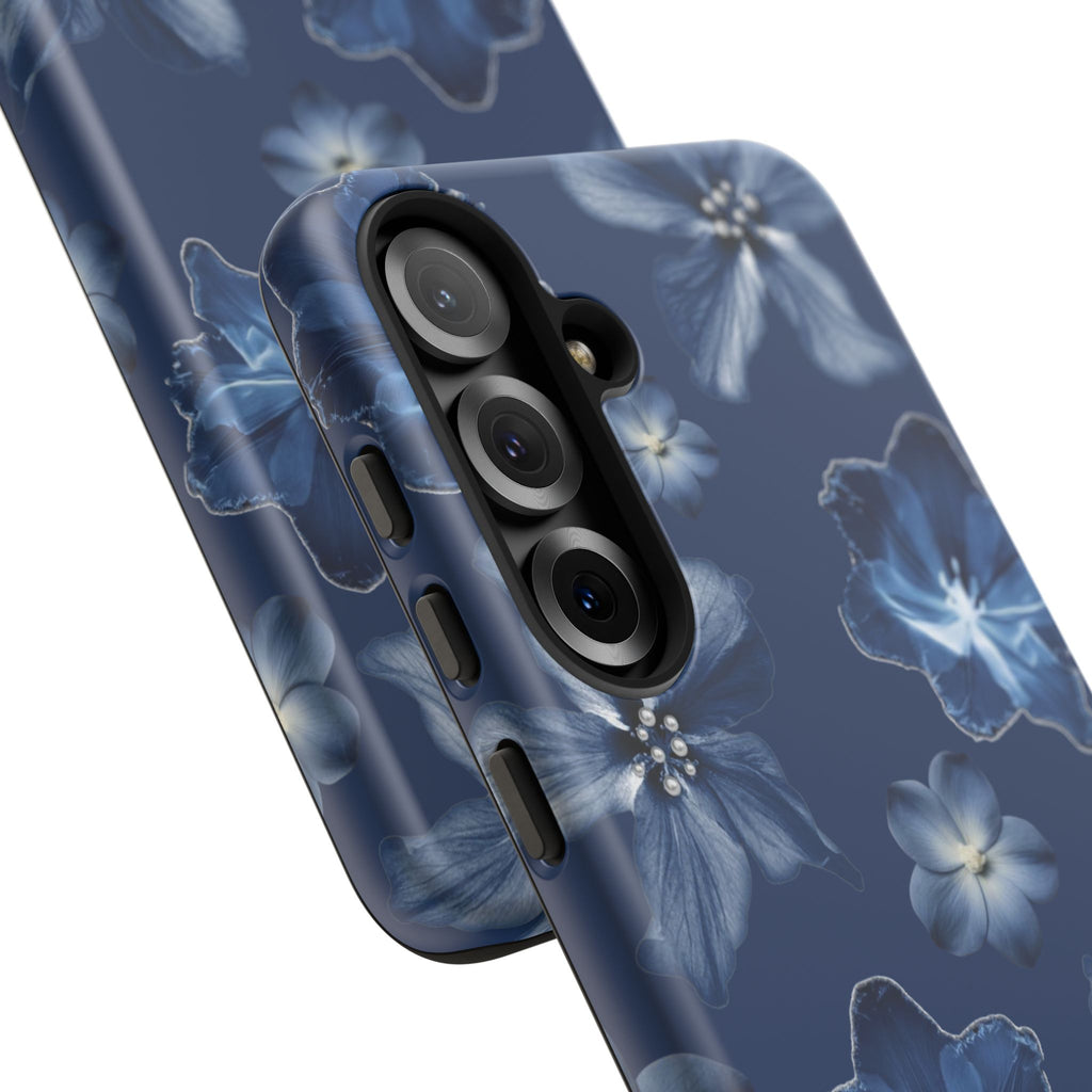 Navy Floral Tough Phone Case — Blue Bloom Protective Cover