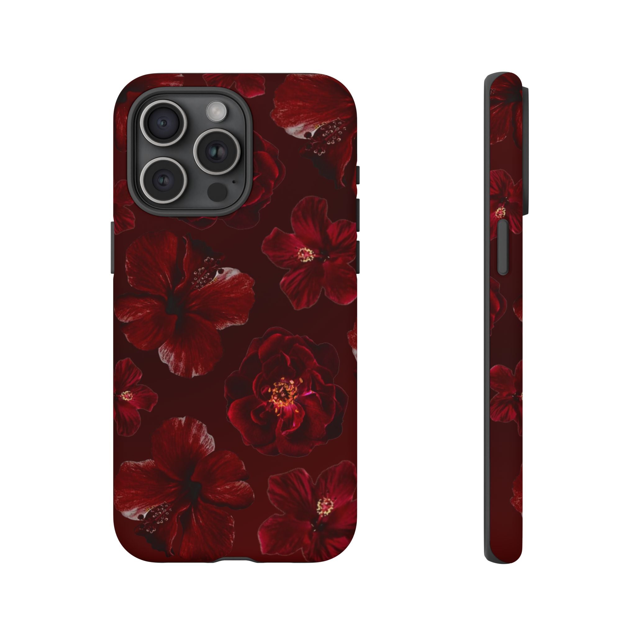 Dark Red Floral Phone Case – Protective Tough Case with Burgundy Roses