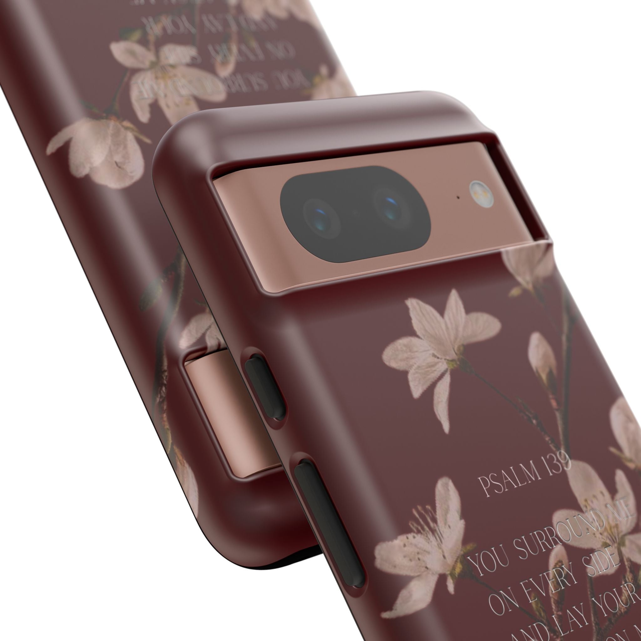 Floral Psalm Tough Phone Case — Burgundy Magnolia Branch with Psalm 139 Verse