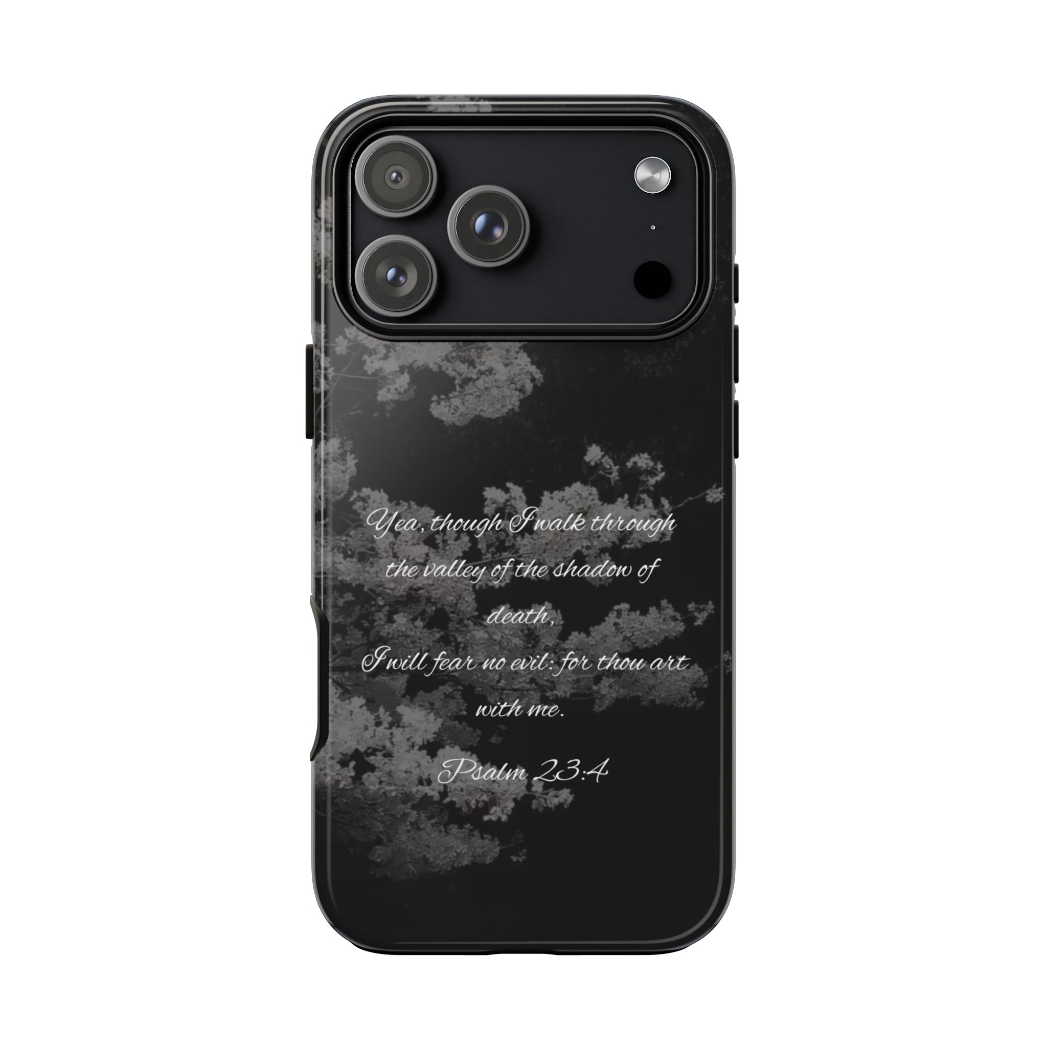 Bible Verse Phone Case — Psalm 23:4 Comfort Black Protective Cover