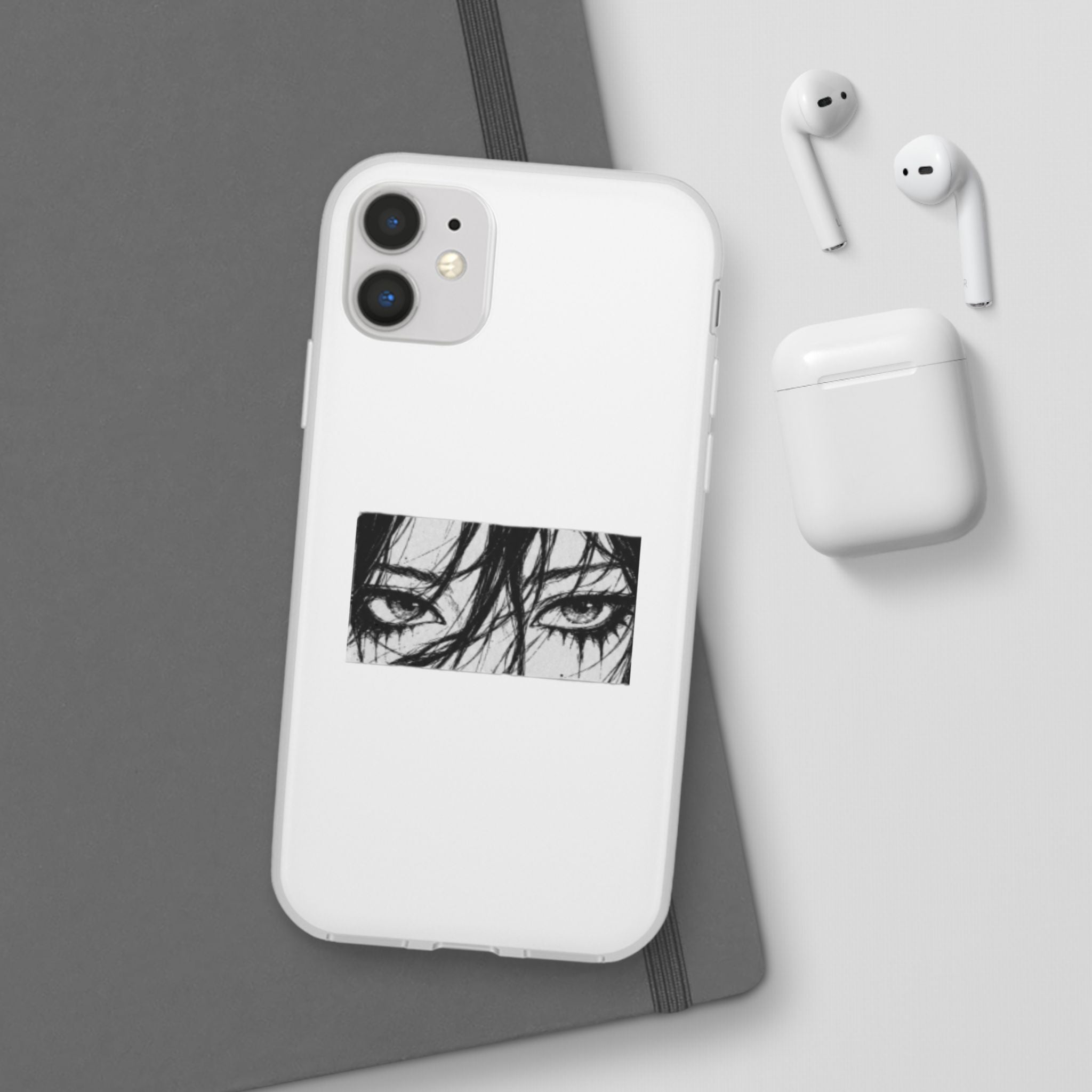 Anime Eyes Illustration Phone Case - Moody Black & White Flexi Case