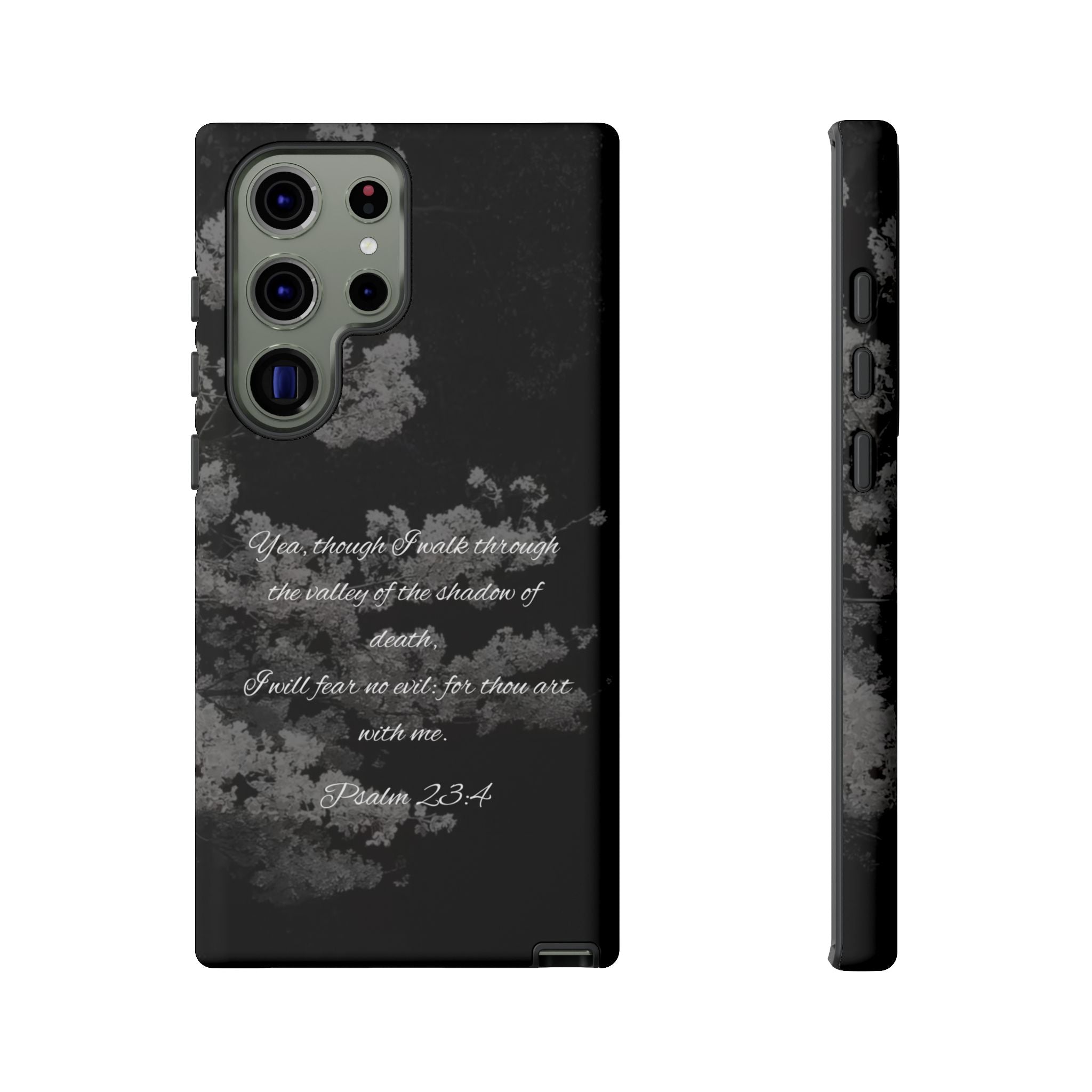 Bible Verse Phone Case — Psalm 23:4 Comfort Black Protective Cover