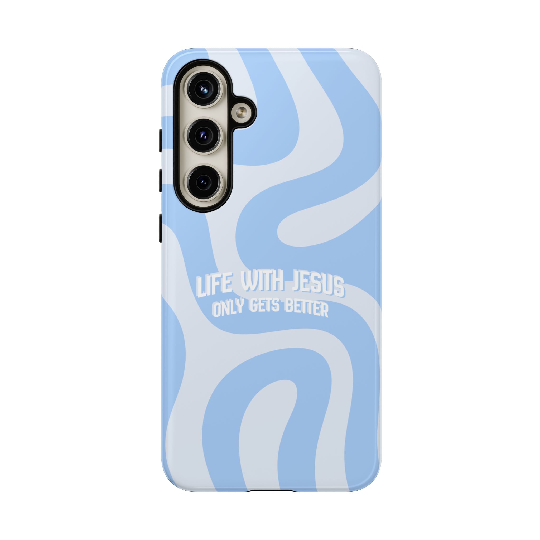 Blue Swirl Phone Case - "Life With Jesus Only Gets Better" Christian iPhone Cover