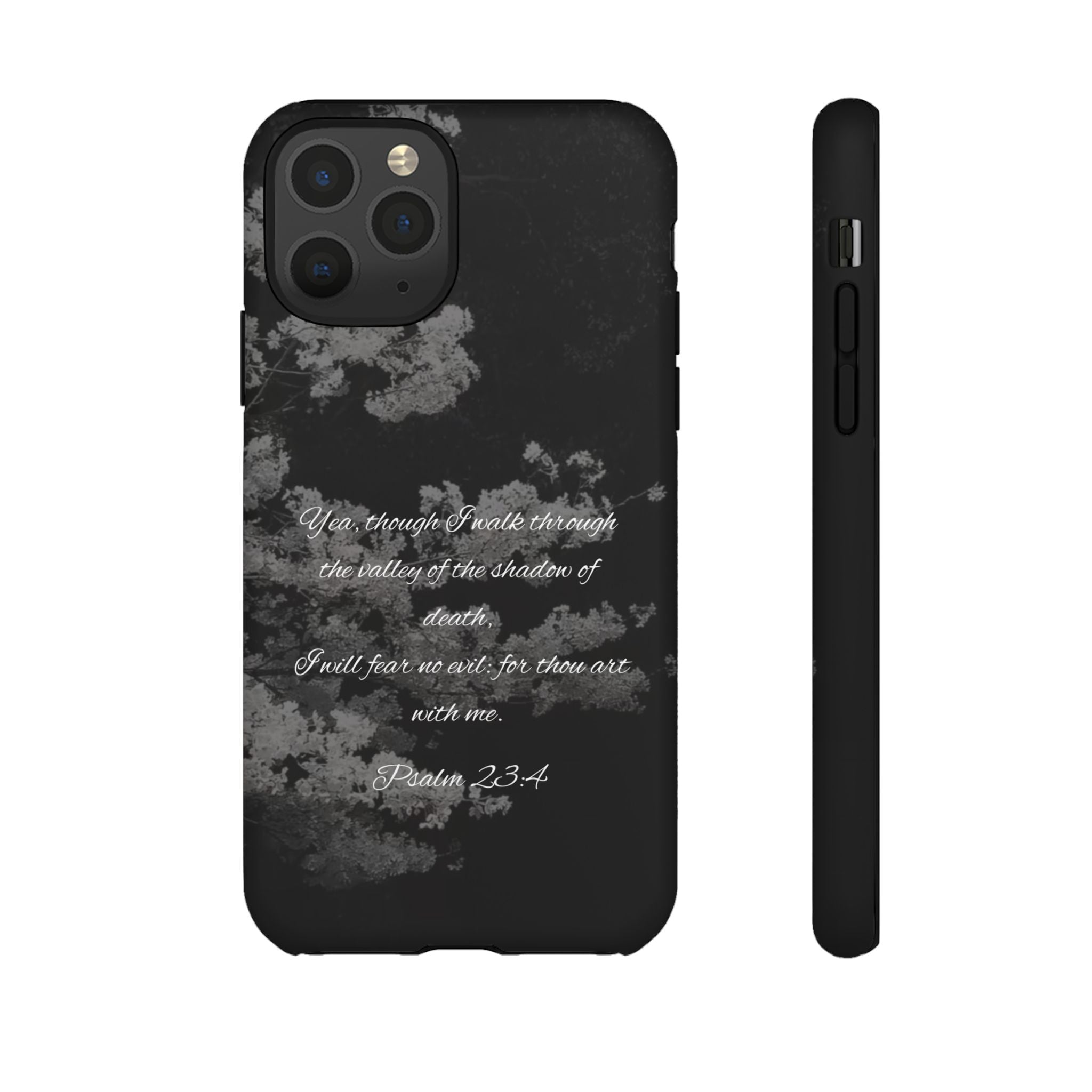 Bible Verse Phone Case — Psalm 23:4 Comfort Black Protective Cover
