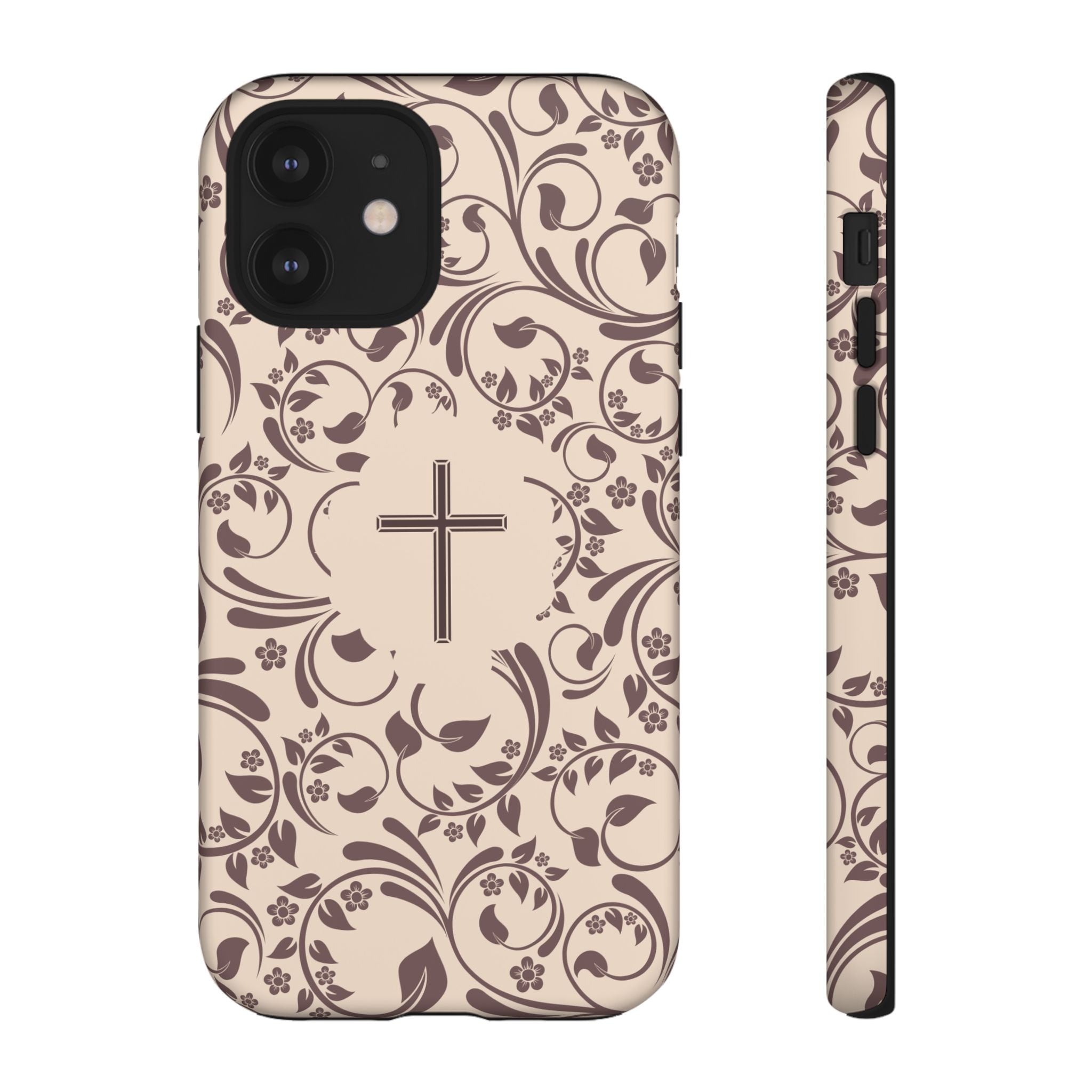 Christian Cross Floral Phone Case — Elegant Religious Protective Cover