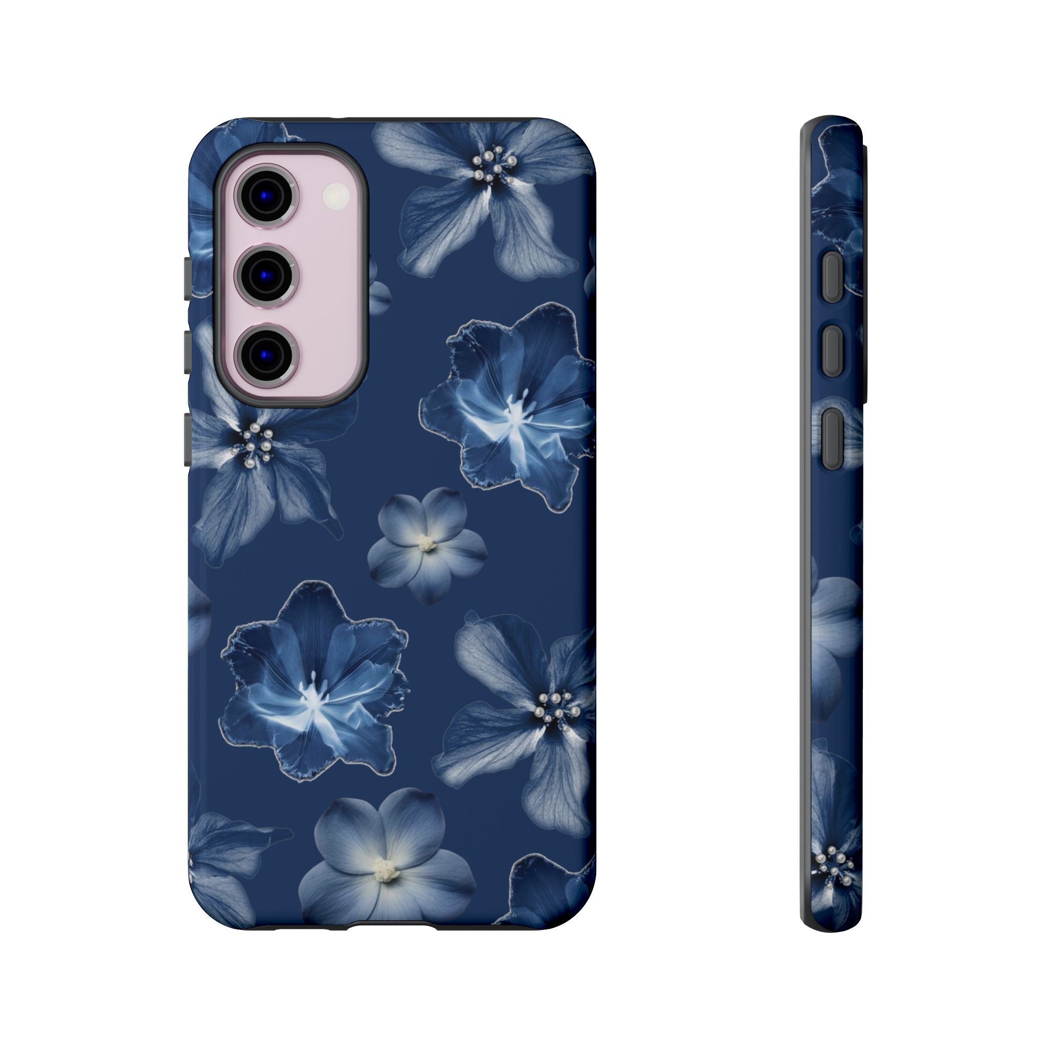Navy Floral Tough Phone Case — Blue Bloom Protective Cover