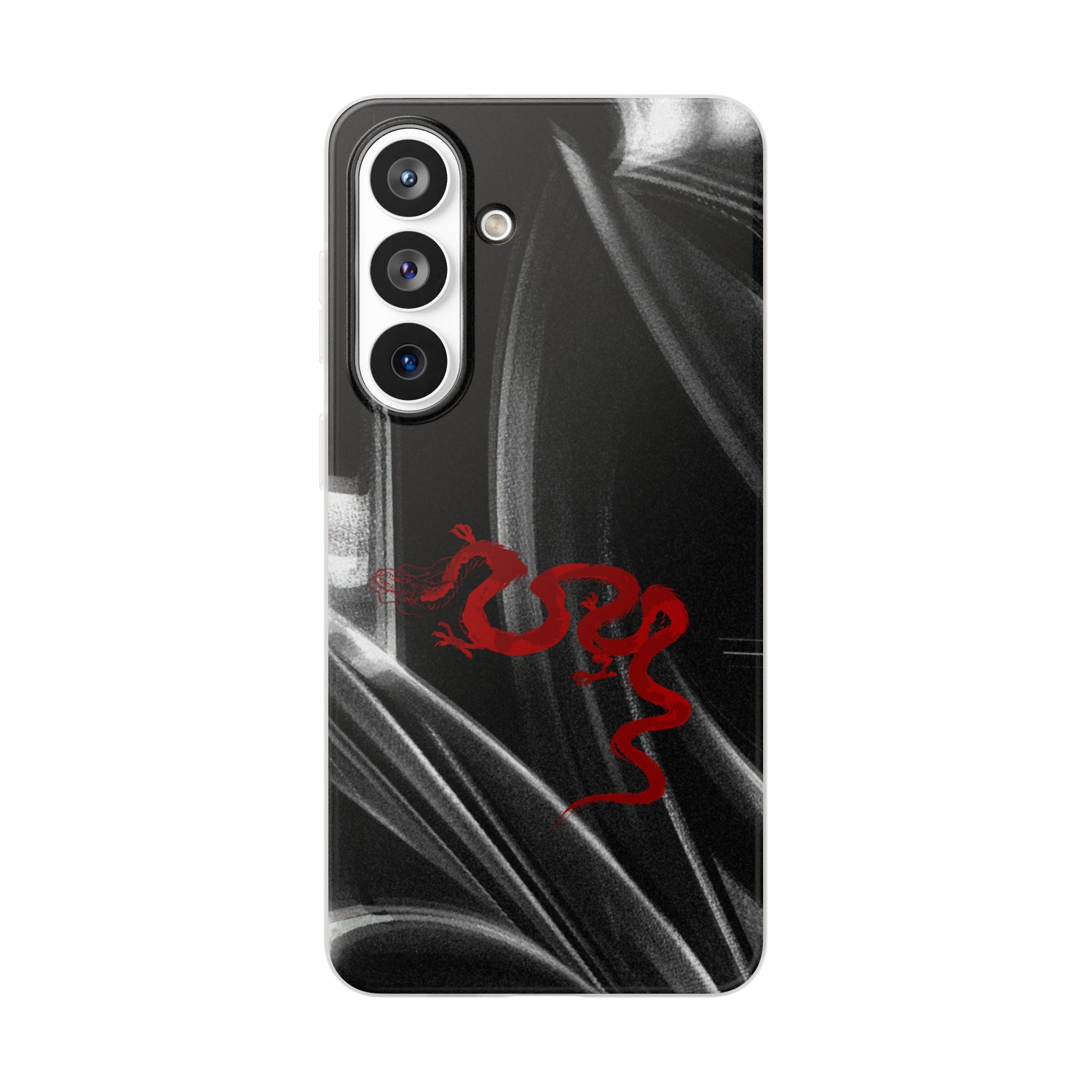 Flexi Phone Case — Black Smoke Background with Red Dragon