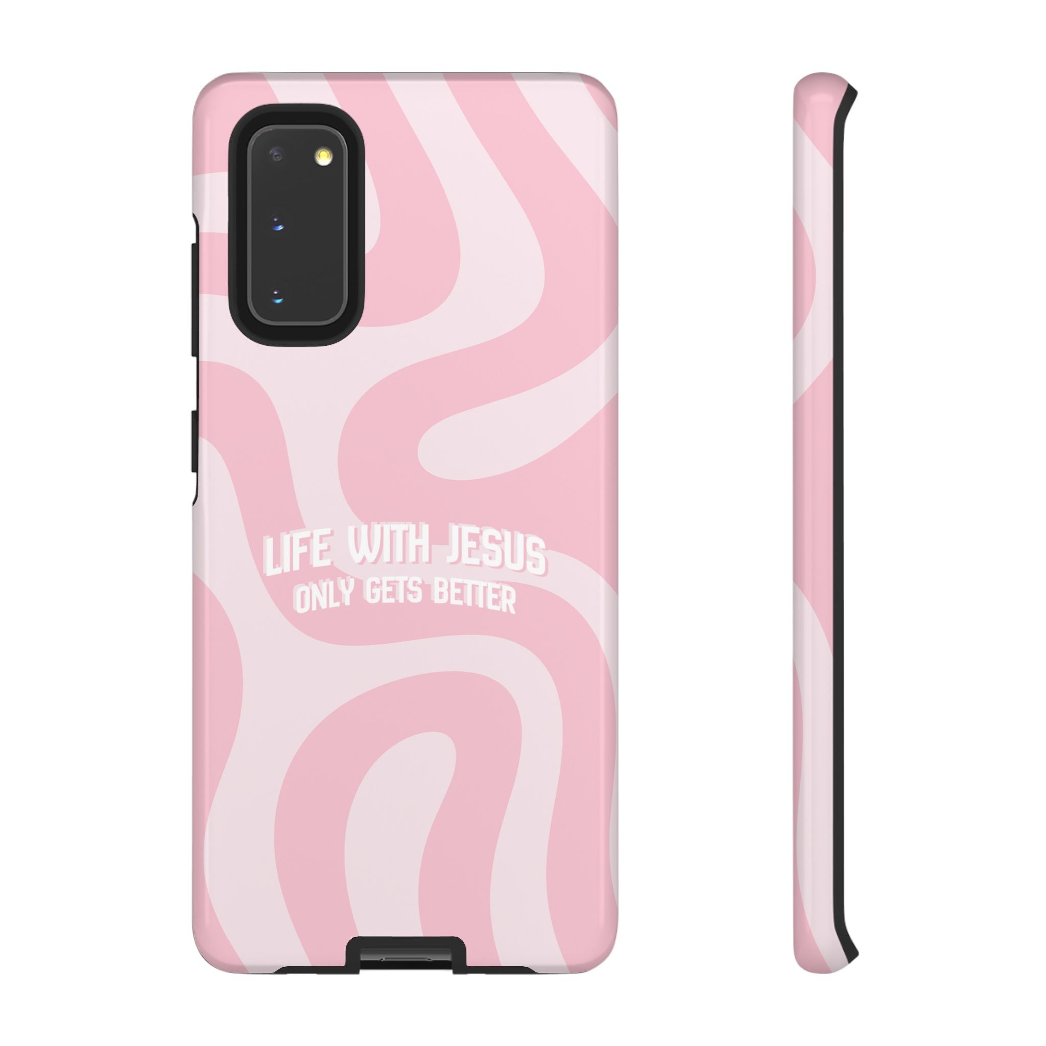 Pink Swirl Phone Case - "Life With Jesus Only Gets Better" Christian iPhone Cover