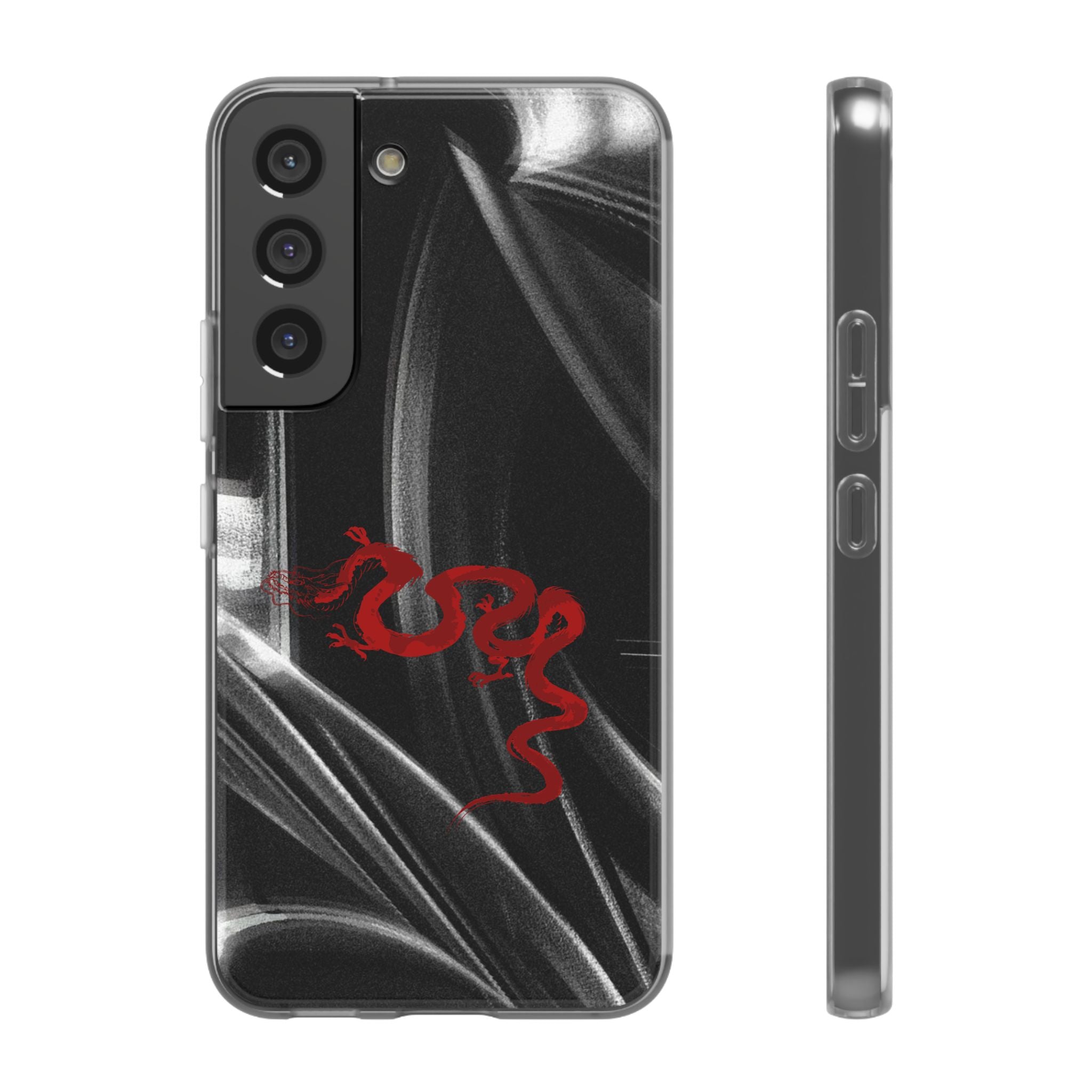 Flexi Phone Case — Black Smoke Background with Red Dragon