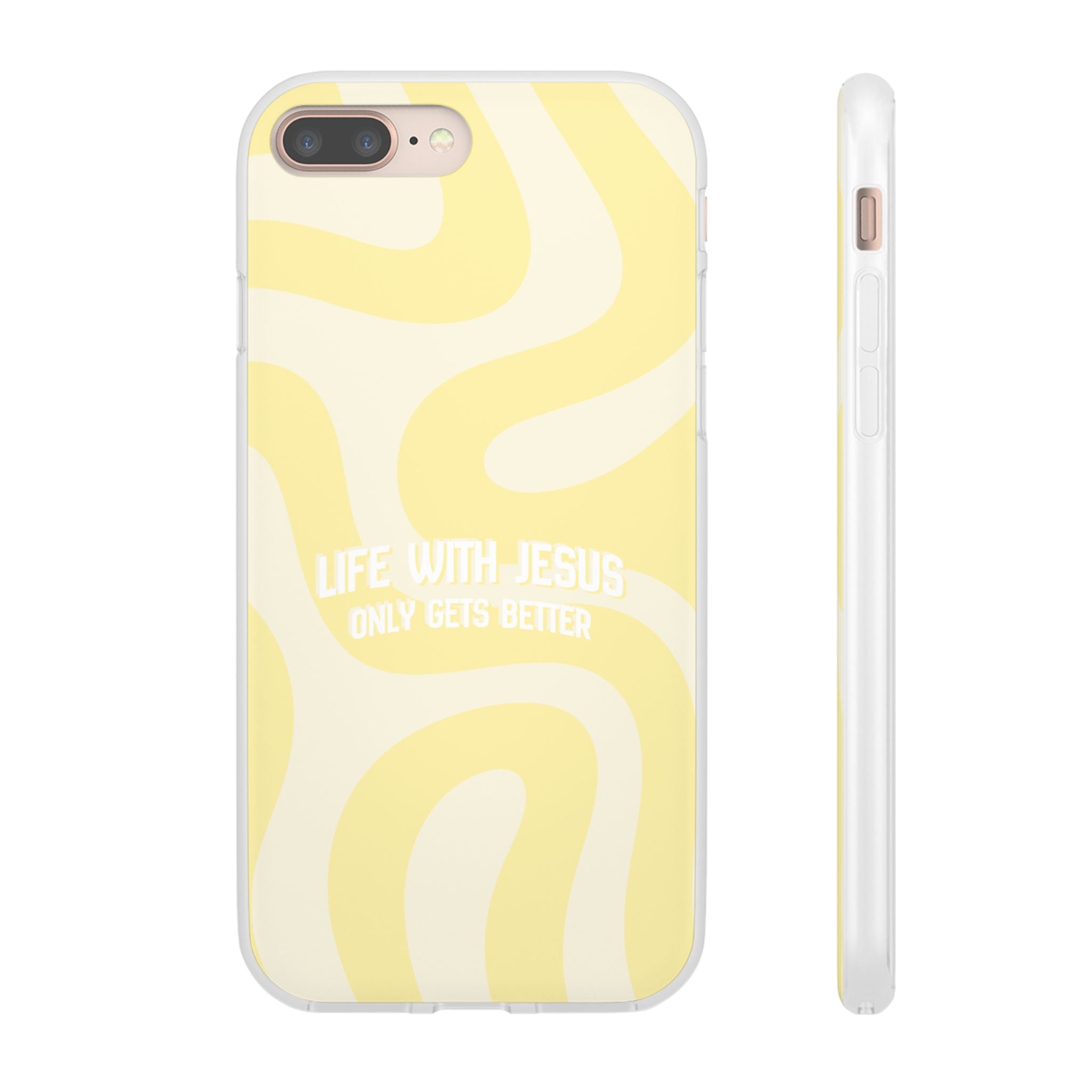 Christian Phone Case - "Life With Jesus Only Gets Better" Yellow Swirl Flexi Case