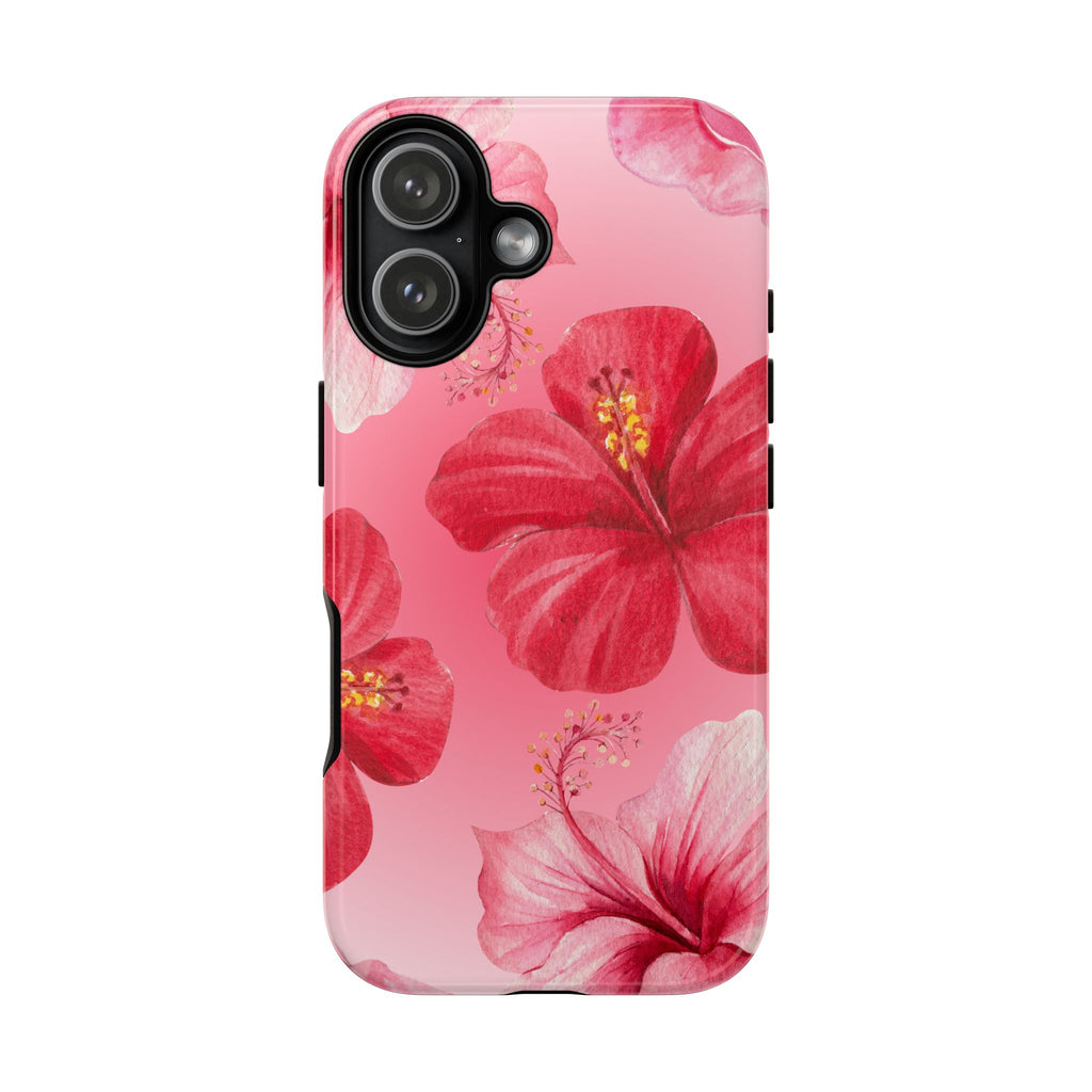 Hibiscus Pink Tough Phone Case — Floral Tropical Protective Cover