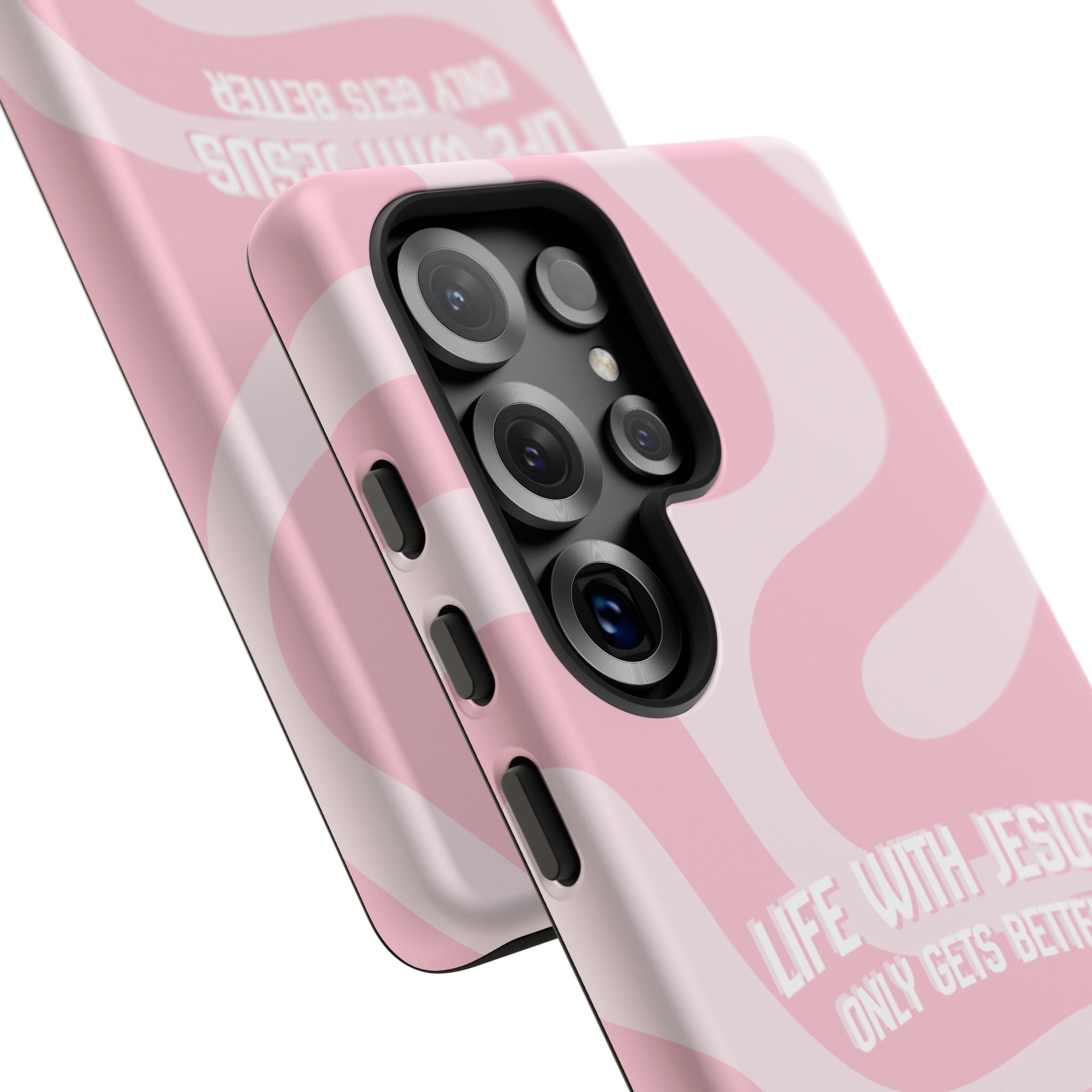 Pink Swirl Phone Case - "Life With Jesus Only Gets Better" Christian iPhone Cover