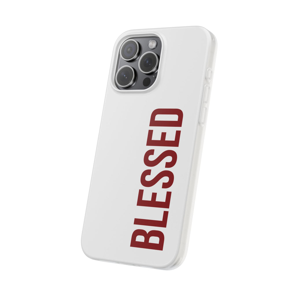 Blessed Phone Case — Vertical Red Typography Clear Flexi Case