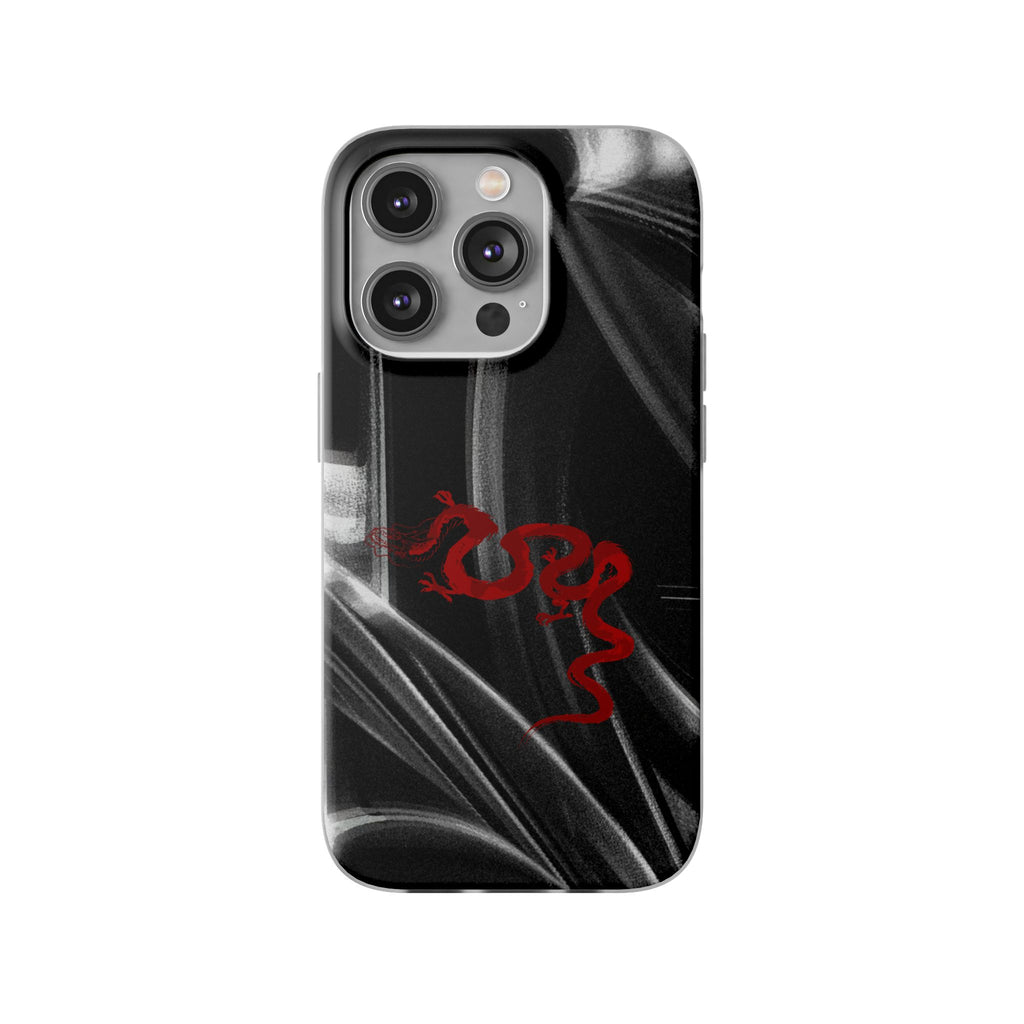 Flexi Phone Case — Black Smoke Background with Red Dragon