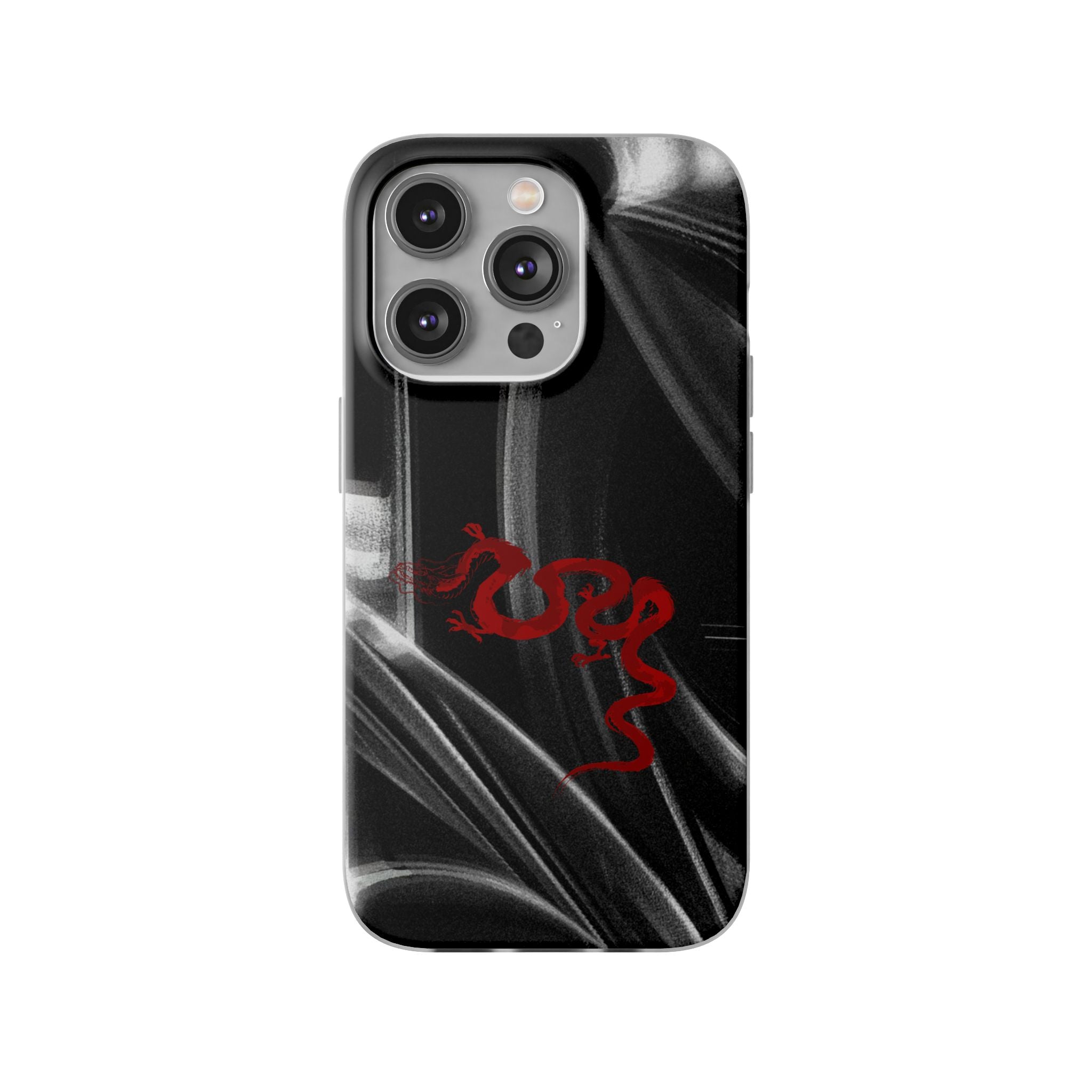 Flexi Phone Case — Black Smoke Background with Red Dragon