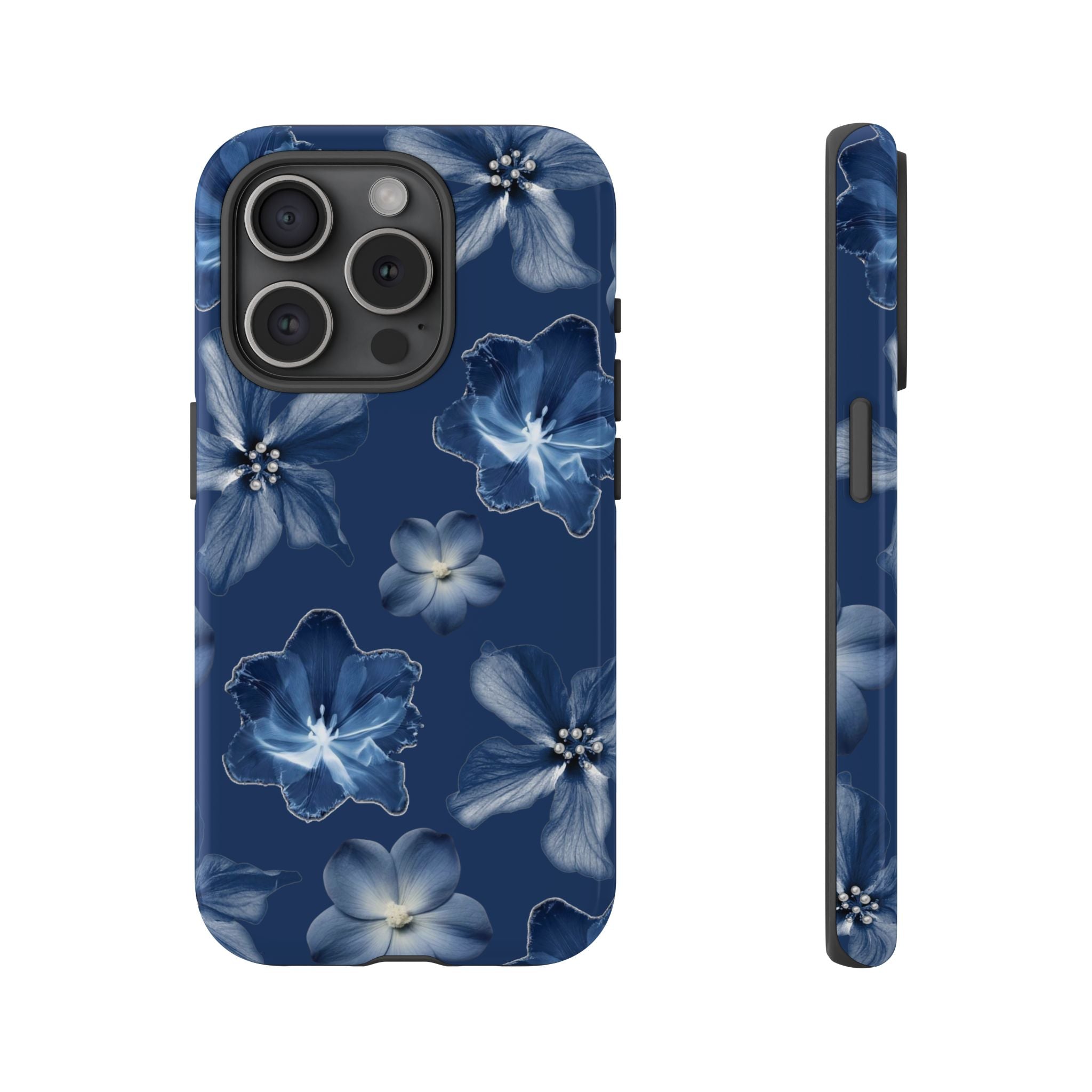 Navy Floral Tough Phone Case — Blue Bloom Protective Cover