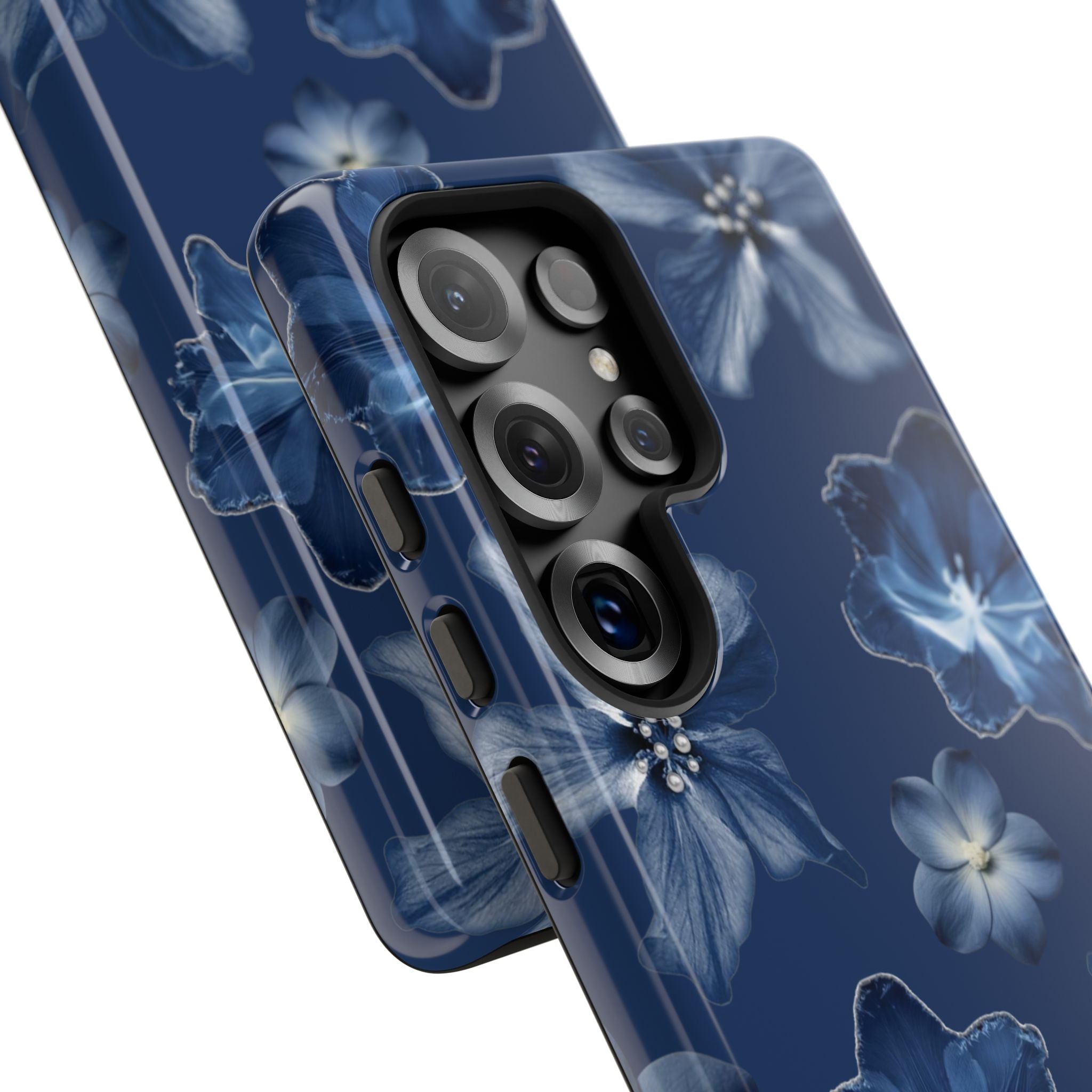 Navy Floral Tough Phone Case — Blue Bloom Protective Cover