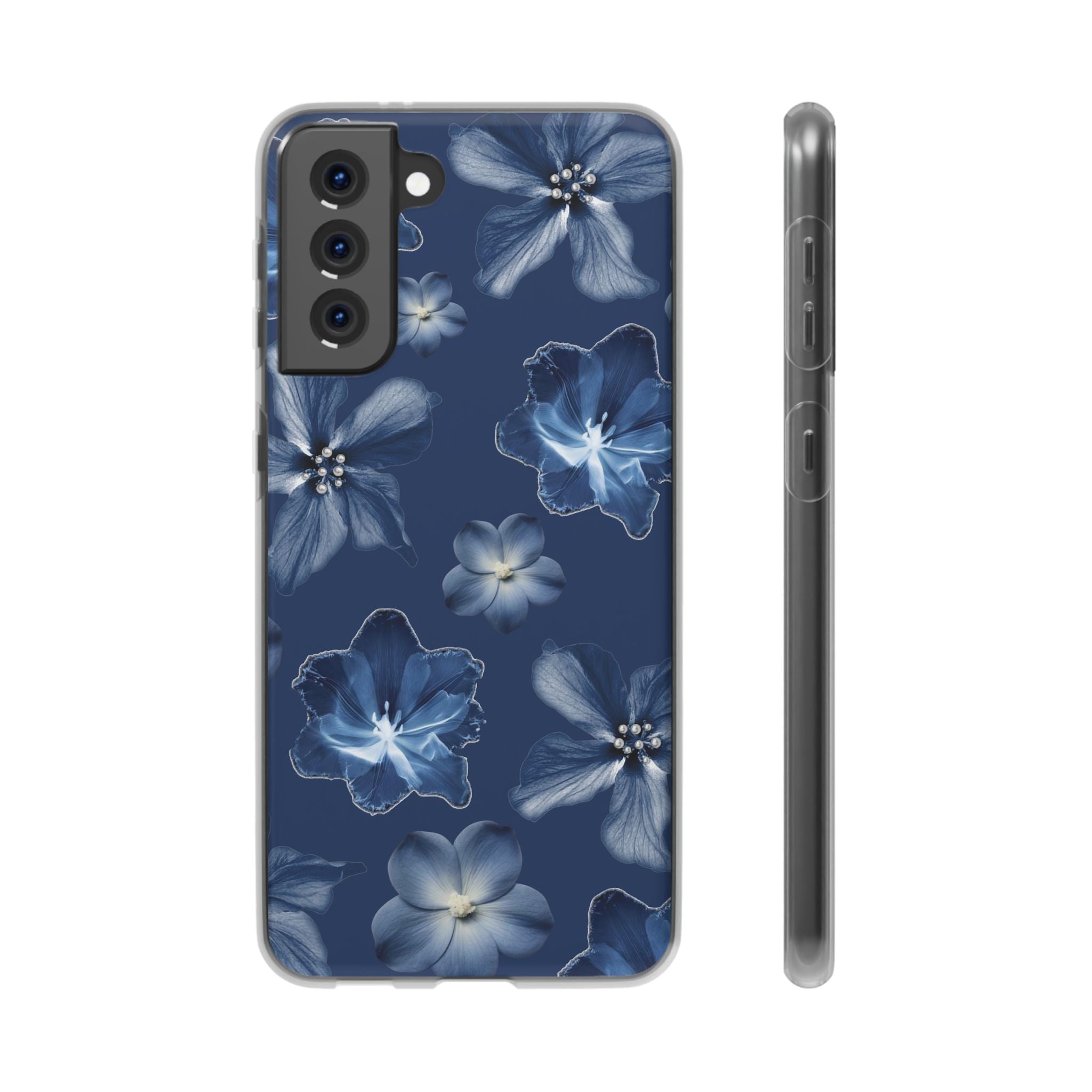 Floral Blue Phone Case — Navy Watercolor Blossom Flexi Case