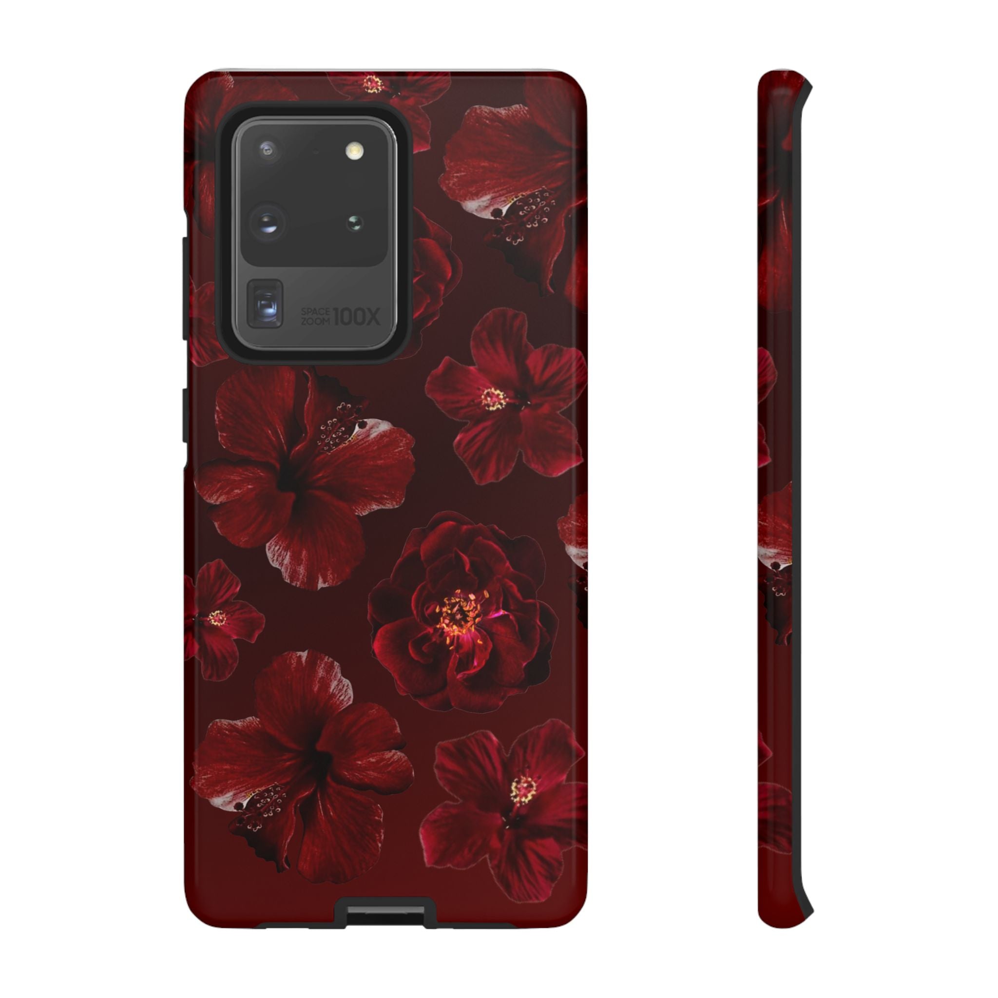 Dark Red Floral Phone Case – Protective Tough Case with Burgundy Roses