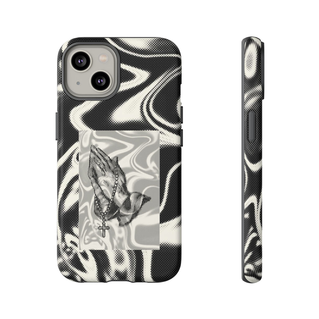 Praying Hands Phone Case – Black White Marble Spiritual Design