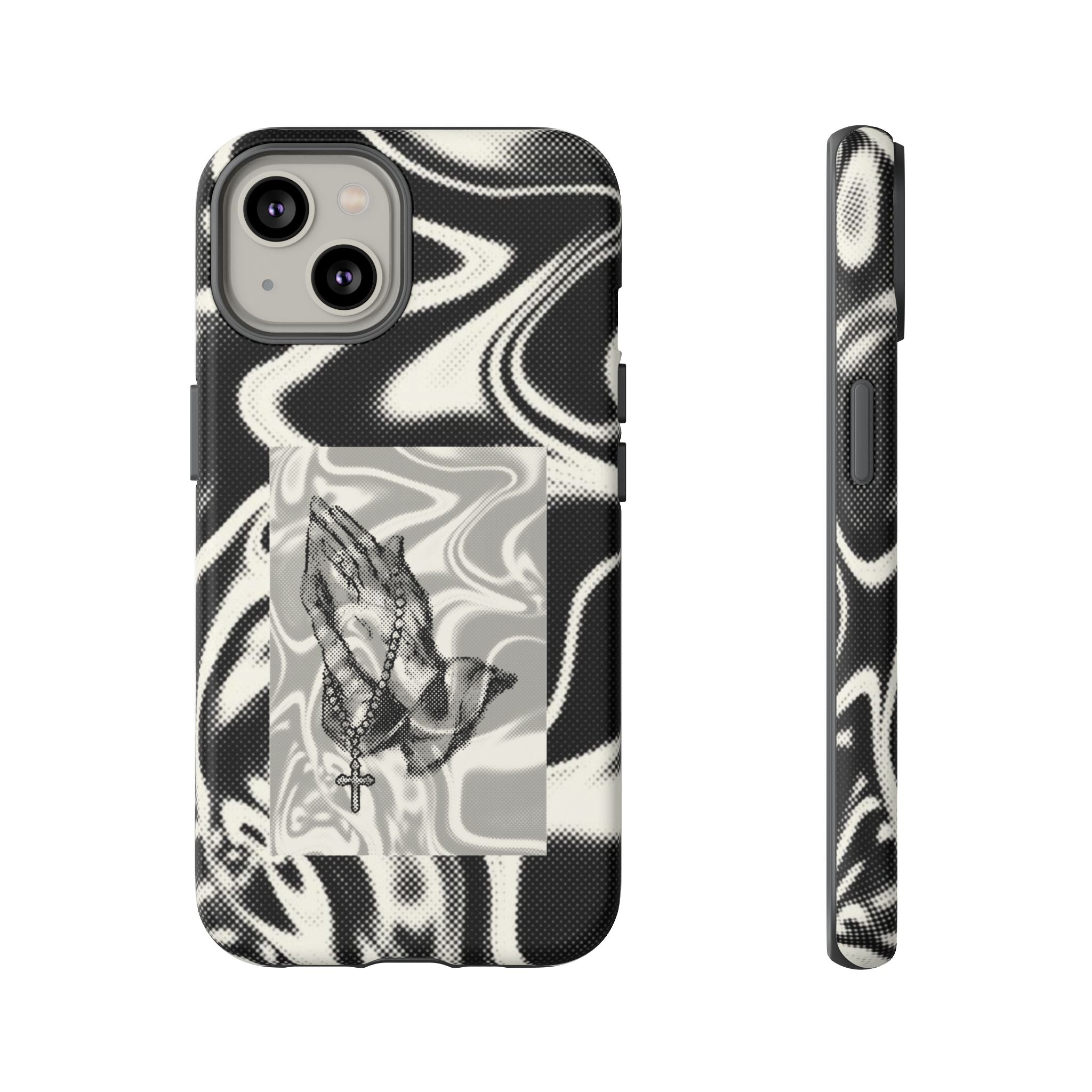 Praying Hands Phone Case – Black White Marble Spiritual Design