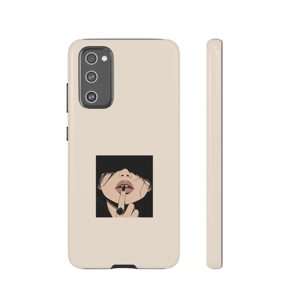 Minimal Anime Girl Shh Design, Edgy Aesthetic Protective Cover