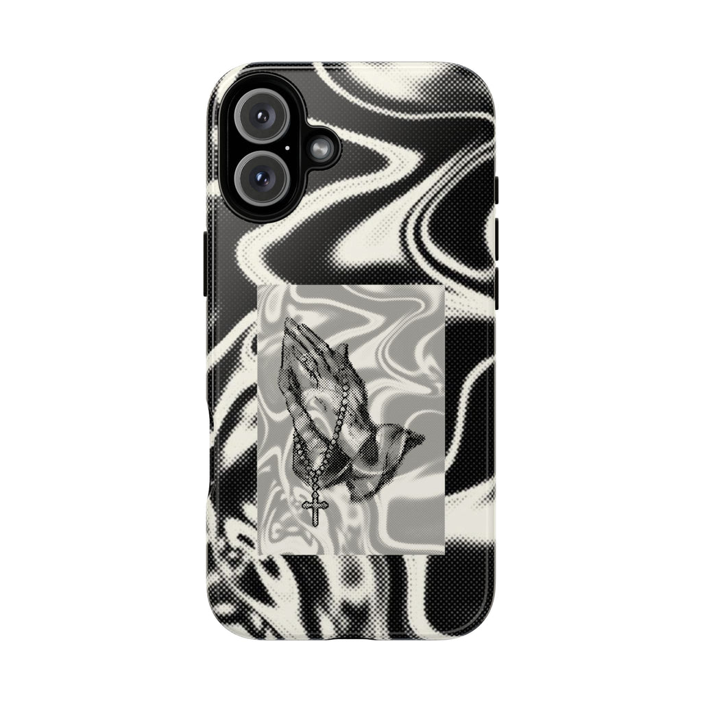 Praying Hands Phone Case – Black White Marble Spiritual Design