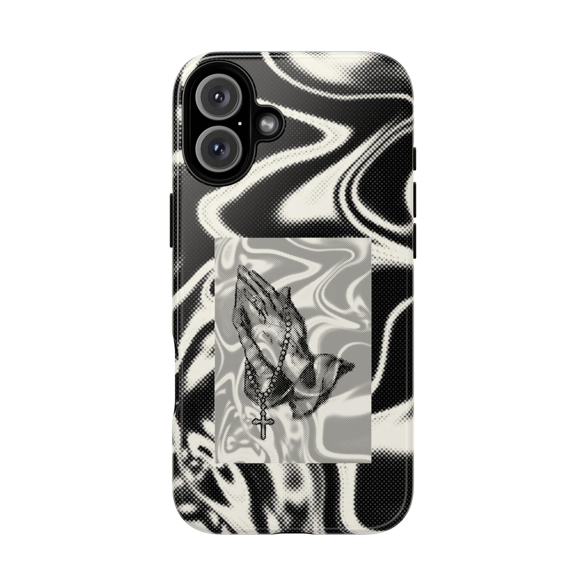 Praying Hands Phone Case – Black White Marble Spiritual Design