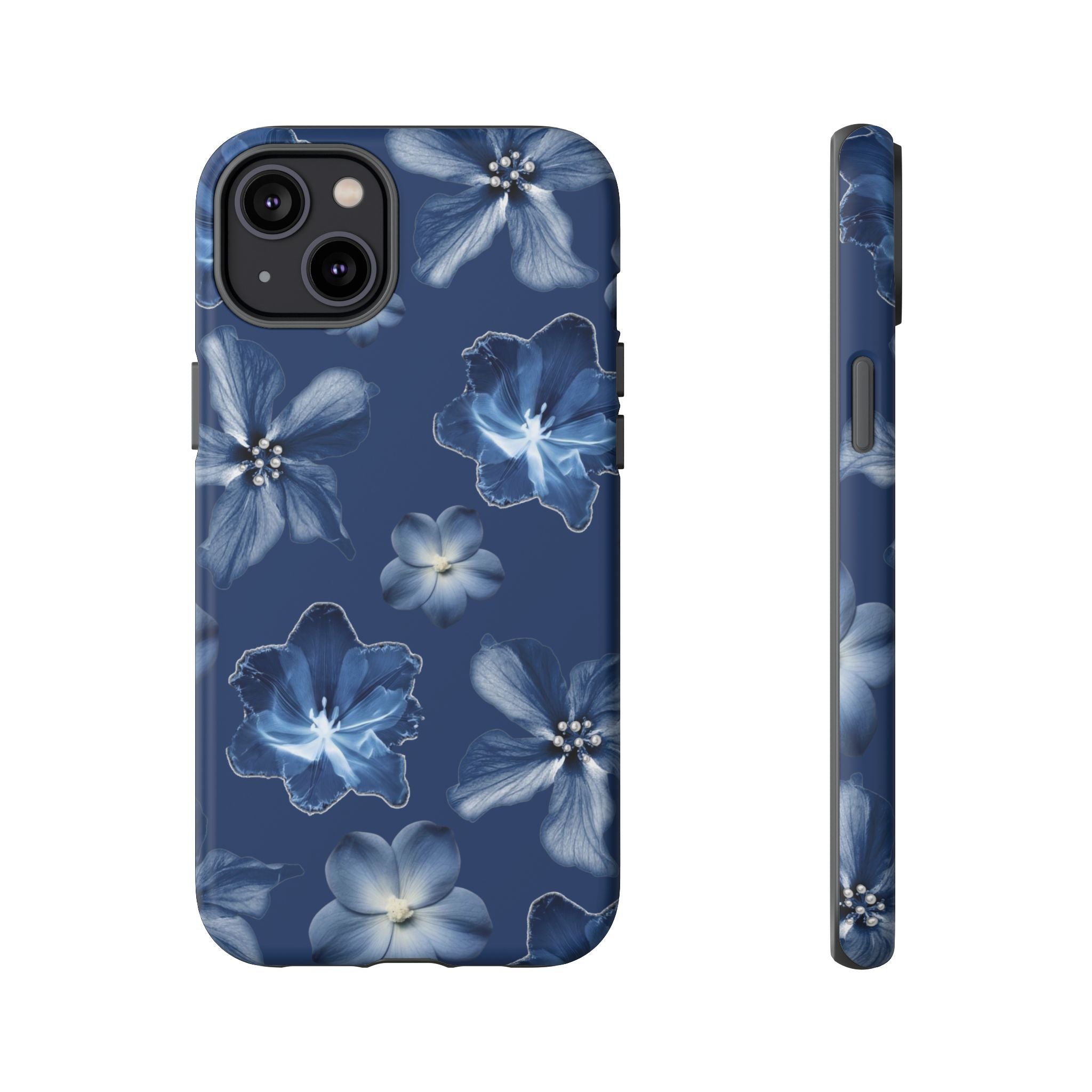 Navy Floral Tough Phone Case — Blue Bloom Protective Cover