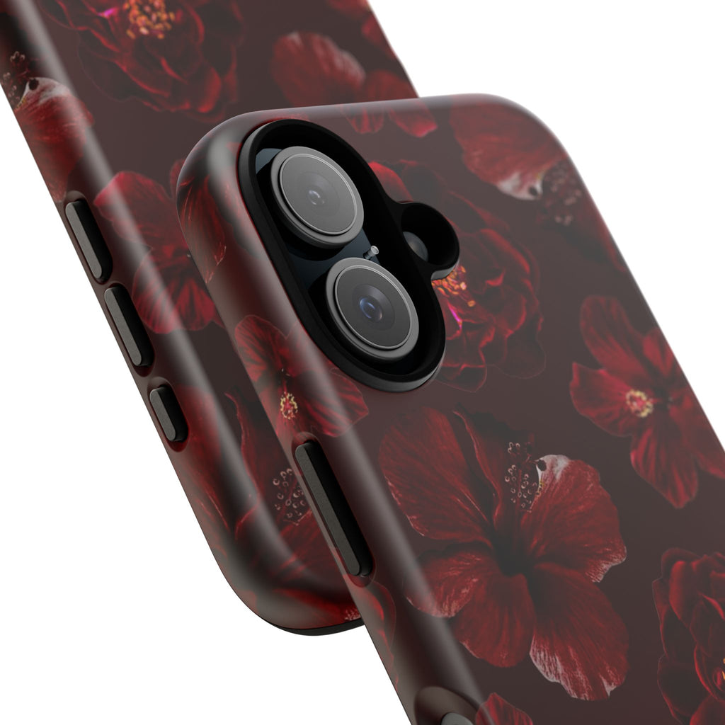 Dark Red Floral Phone Case – Protective Tough Case with Burgundy Roses