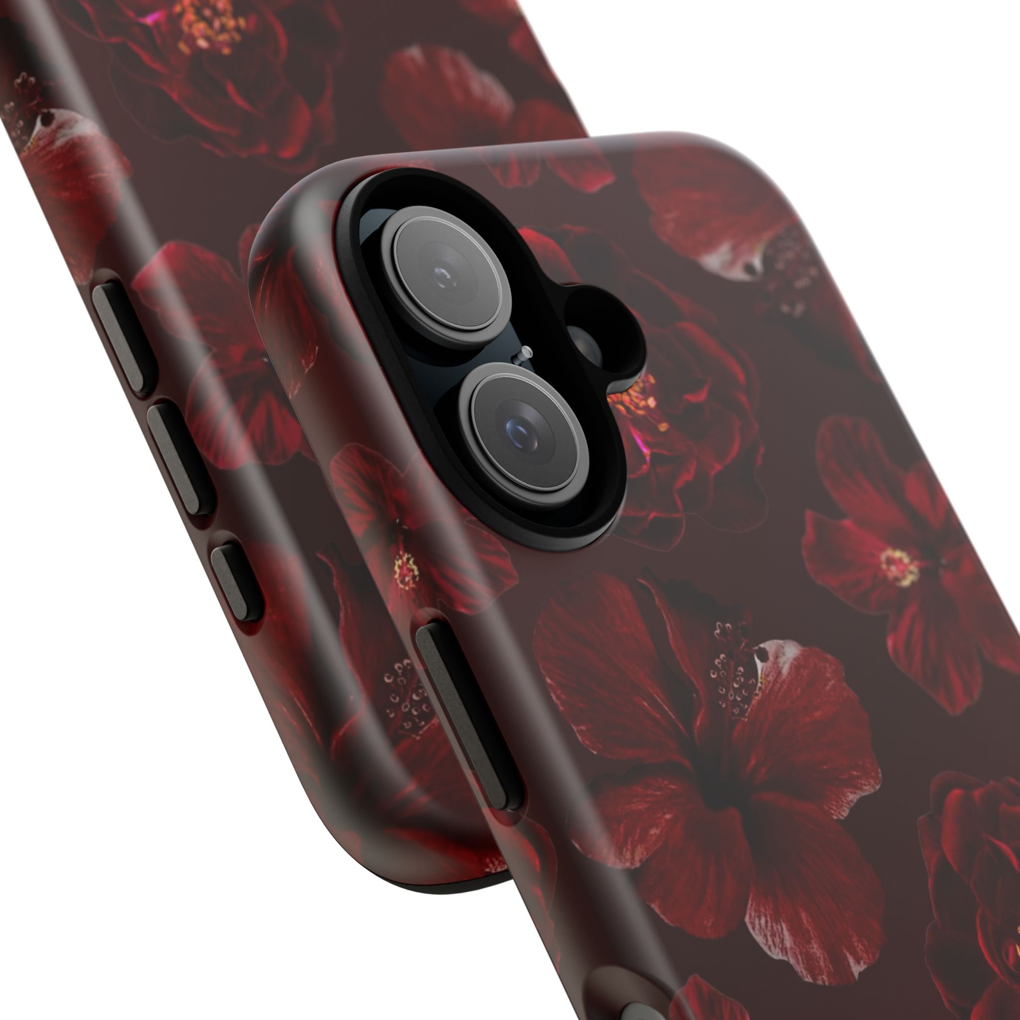 Dark Red Floral Phone Case – Protective Tough Case with Burgundy Roses