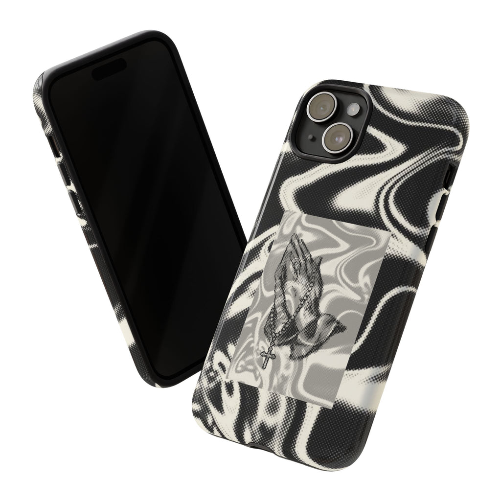 Praying Hands Phone Case – Black White Marble Spiritual Design