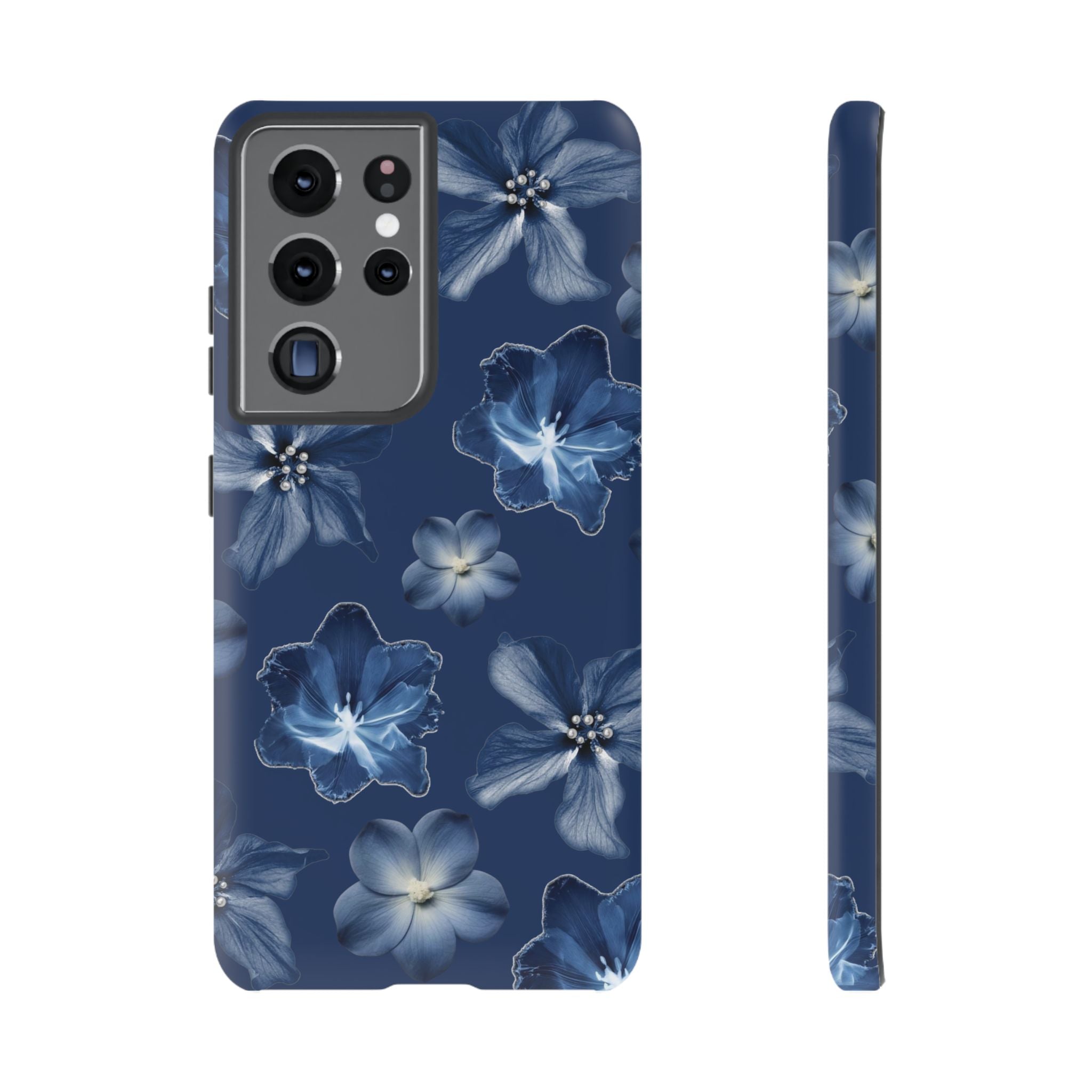 Navy Floral Tough Phone Case — Blue Bloom Protective Cover