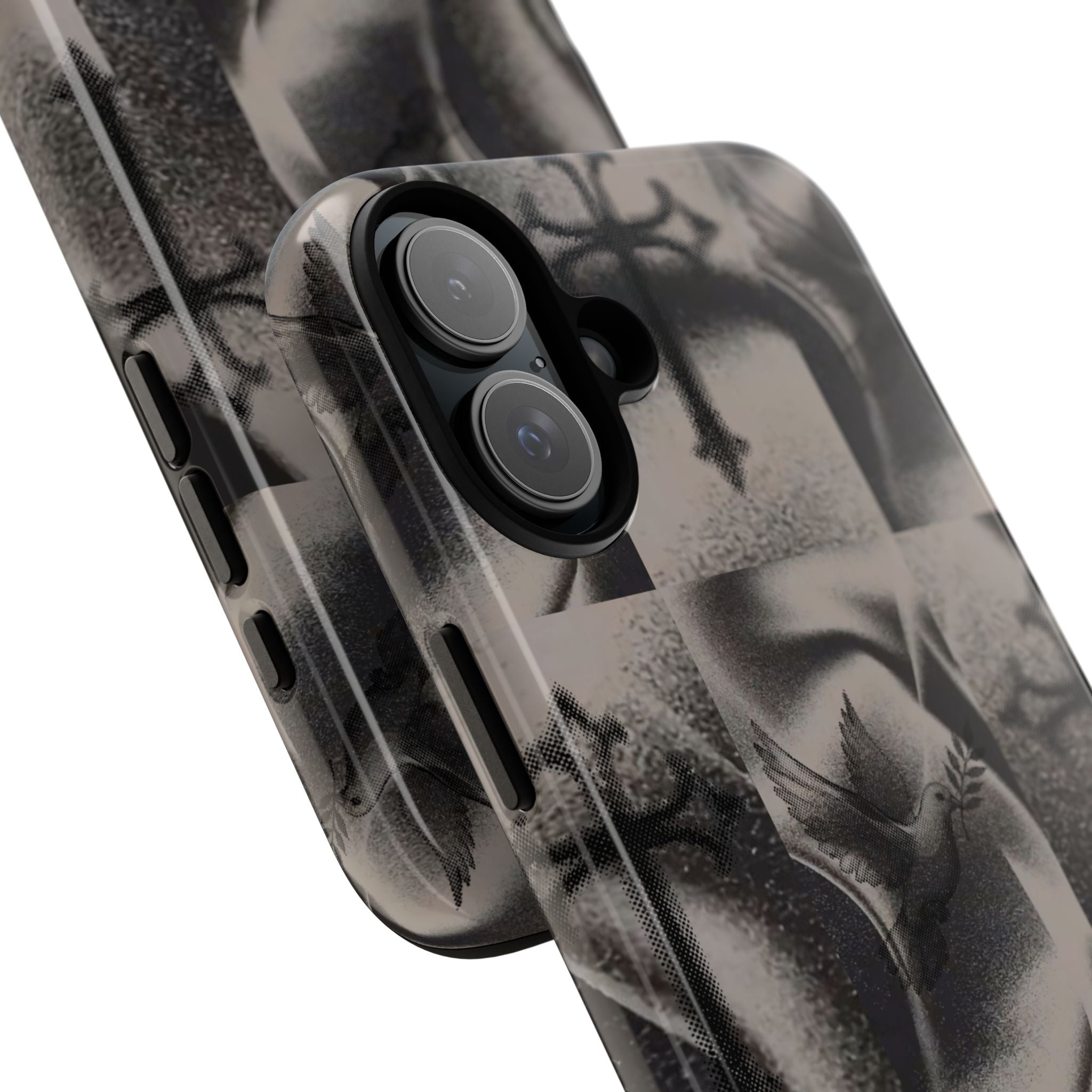 Gothic Cross & Dove Phone Case — Moody Checkerboard Protective Case